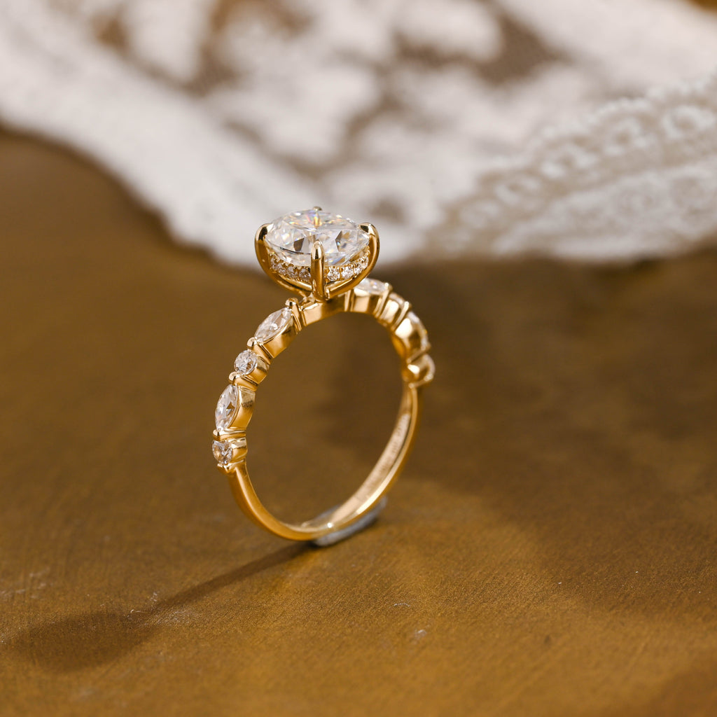 SquareJewelry oval cut moissanite engagement ring Solid Gold Oval Cut Moissanite Engagement Ring