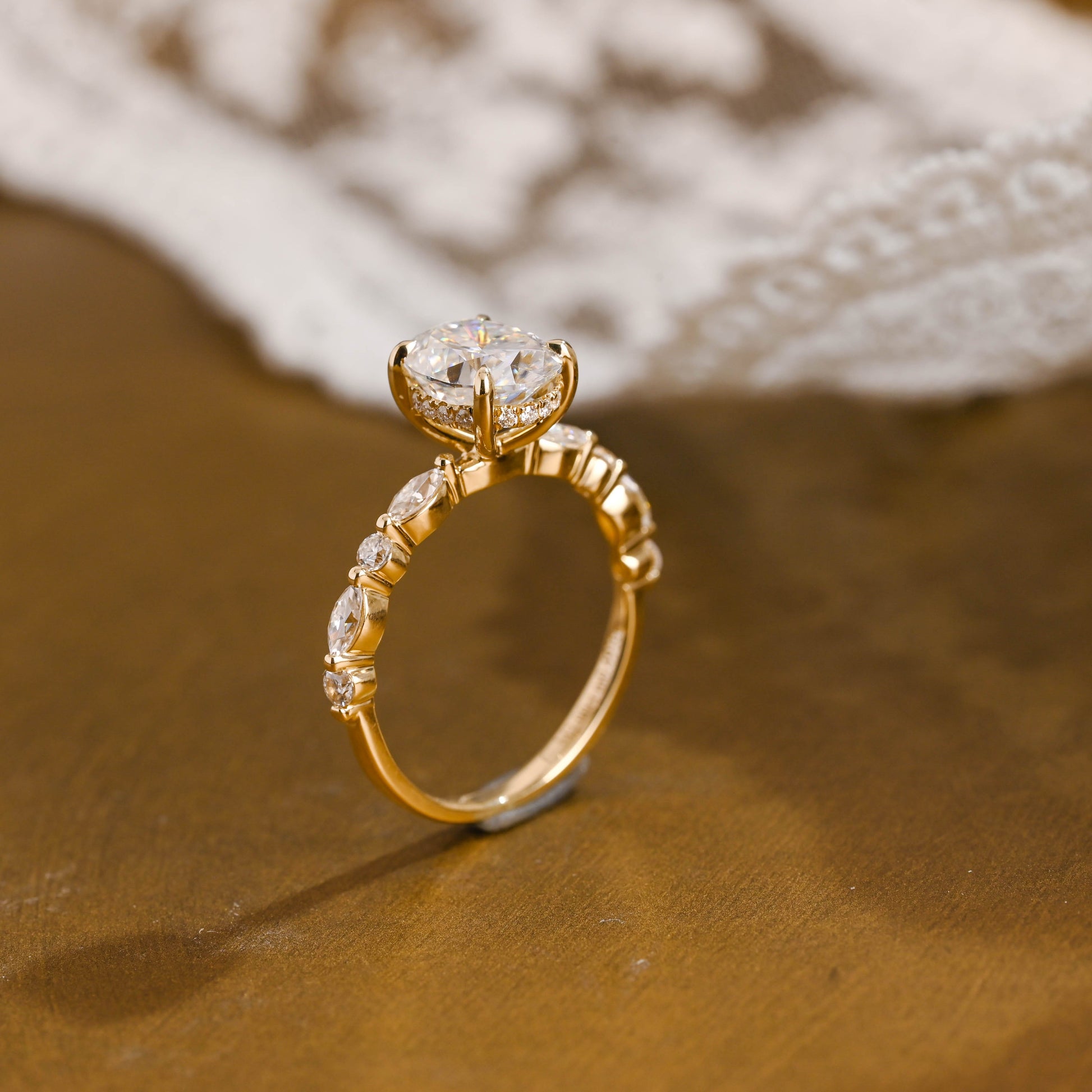 SquareJewelry oval cut moissanite engagement ring Solid Gold Oval Cut Moissanite Engagement Ring