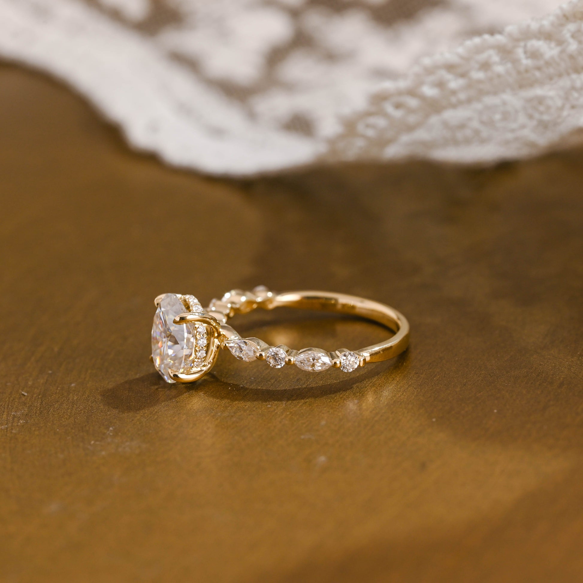 SquareJewelry oval cut moissanite engagement ring Solid Gold Oval Cut Moissanite Engagement Ring