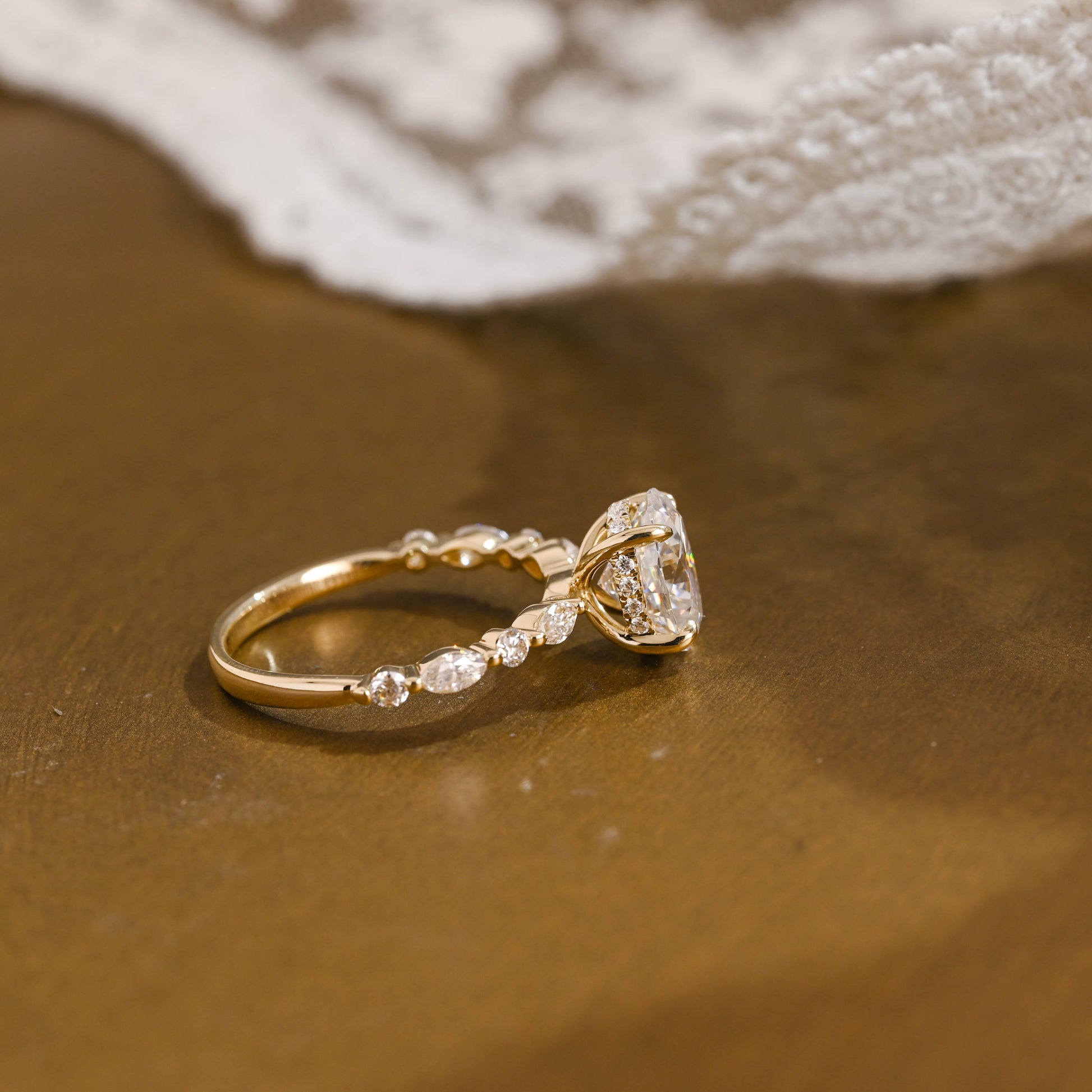 SquareJewelry oval cut moissanite engagement ring Solid Gold Oval Cut Moissanite Engagement Ring
