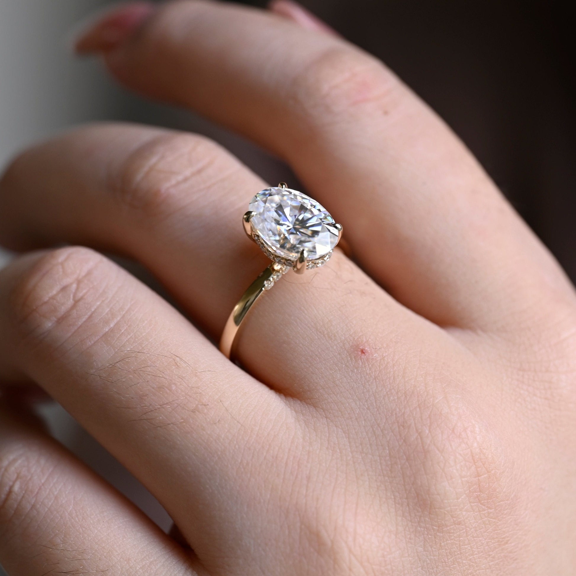 SquareJewelry oval cut moissanite engagement ring Solid Gold Oval Cut Moissanite Engagement Ring