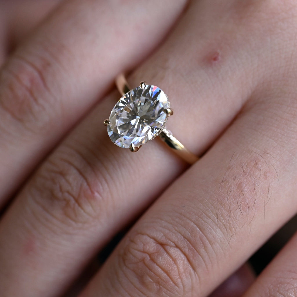 SquareJewelry oval cut moissanite engagement ring Solid Gold Oval Cut Moissanite Engagement Ring