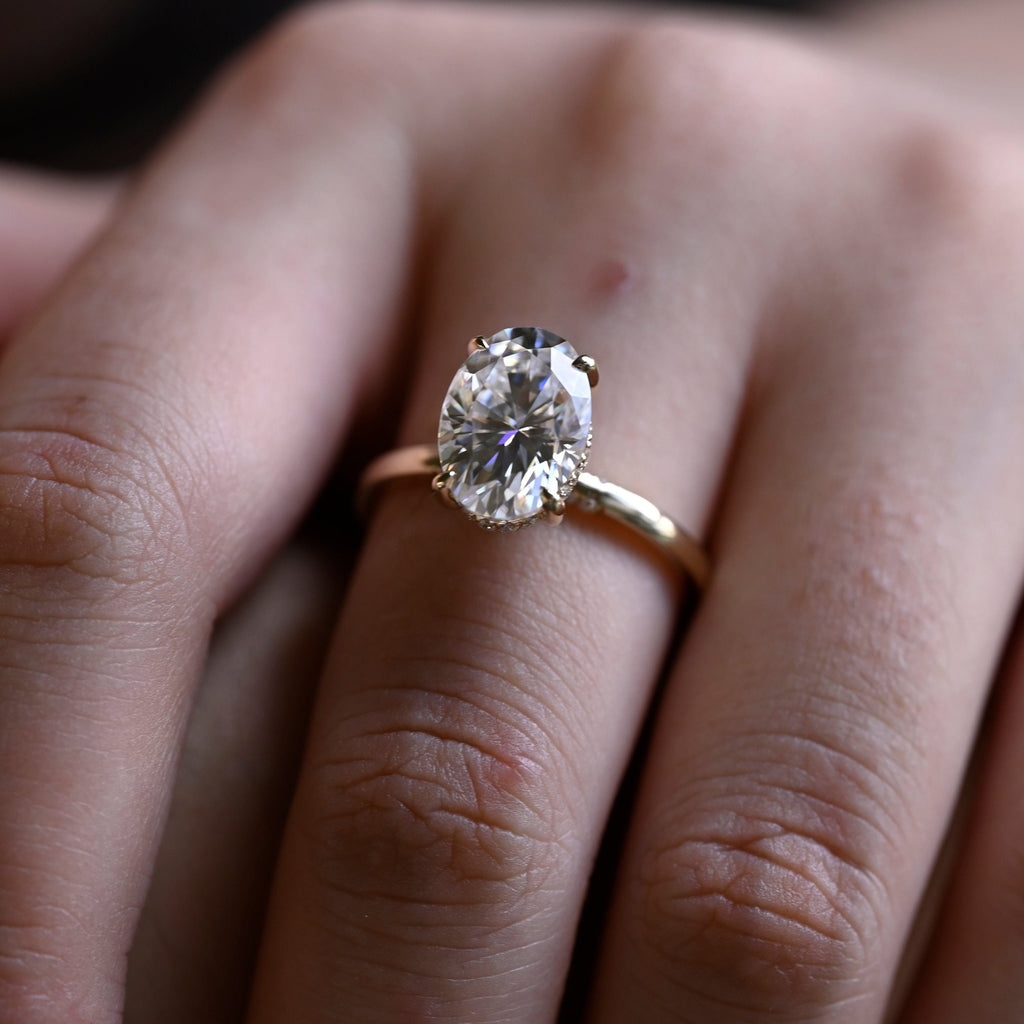 SquareJewelry oval cut moissanite engagement ring Solid Gold Oval Cut Moissanite Engagement Ring