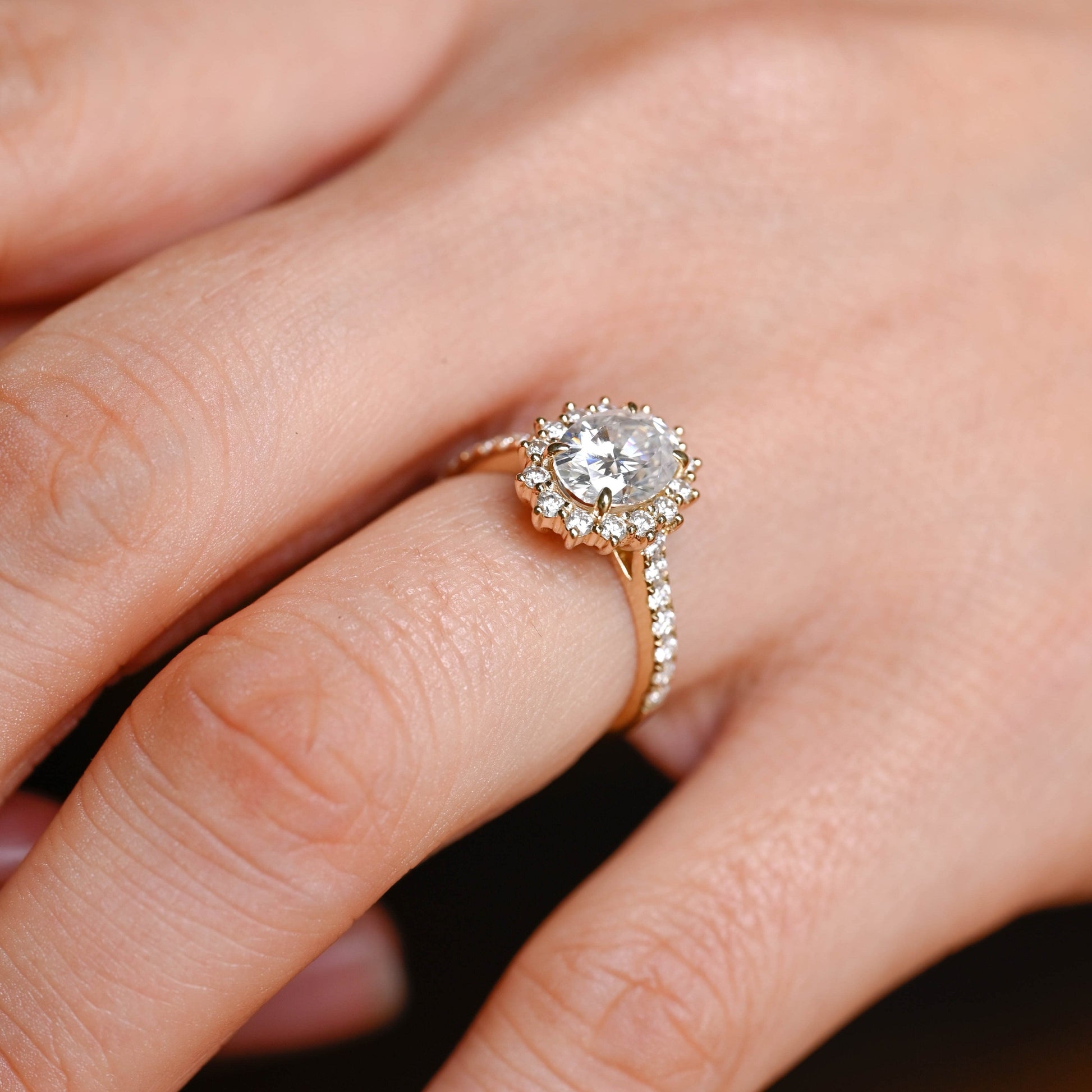 SquareJewelry oval cut moissanite engagement ring Solid Gold Oval Cut Moissanite Engagement Ring