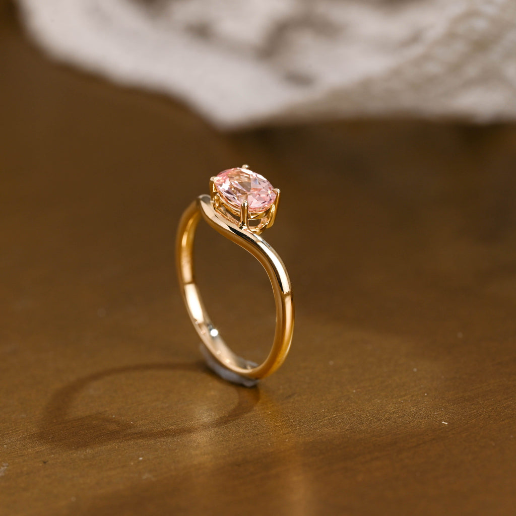 SquareJewelry oval cut moissanite engagement ring Solid Gold Oval Cut Pink Sapphire Engagement Ring