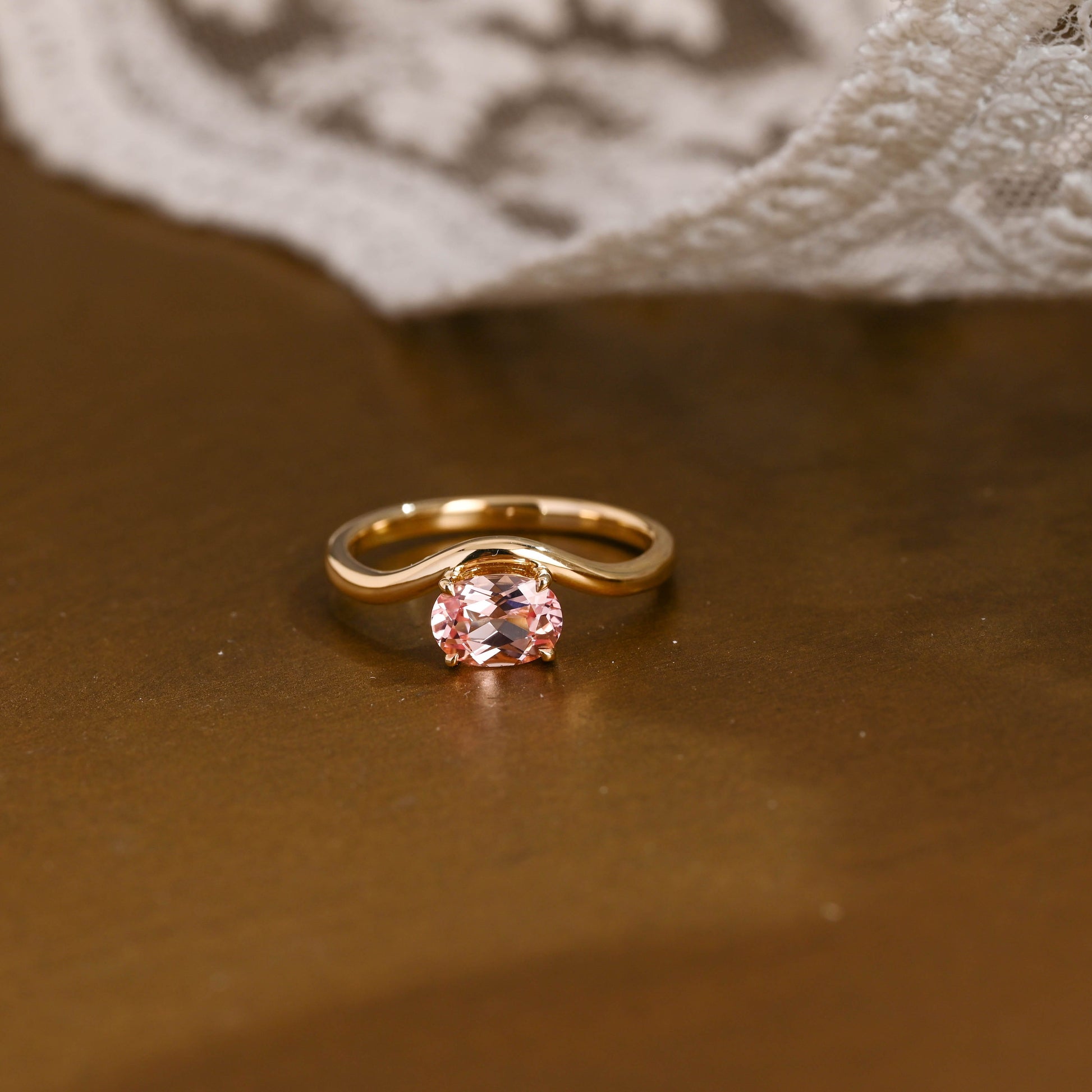 SquareJewelry oval cut moissanite engagement ring Solid Gold Oval Cut Pink Sapphire Engagement Ring