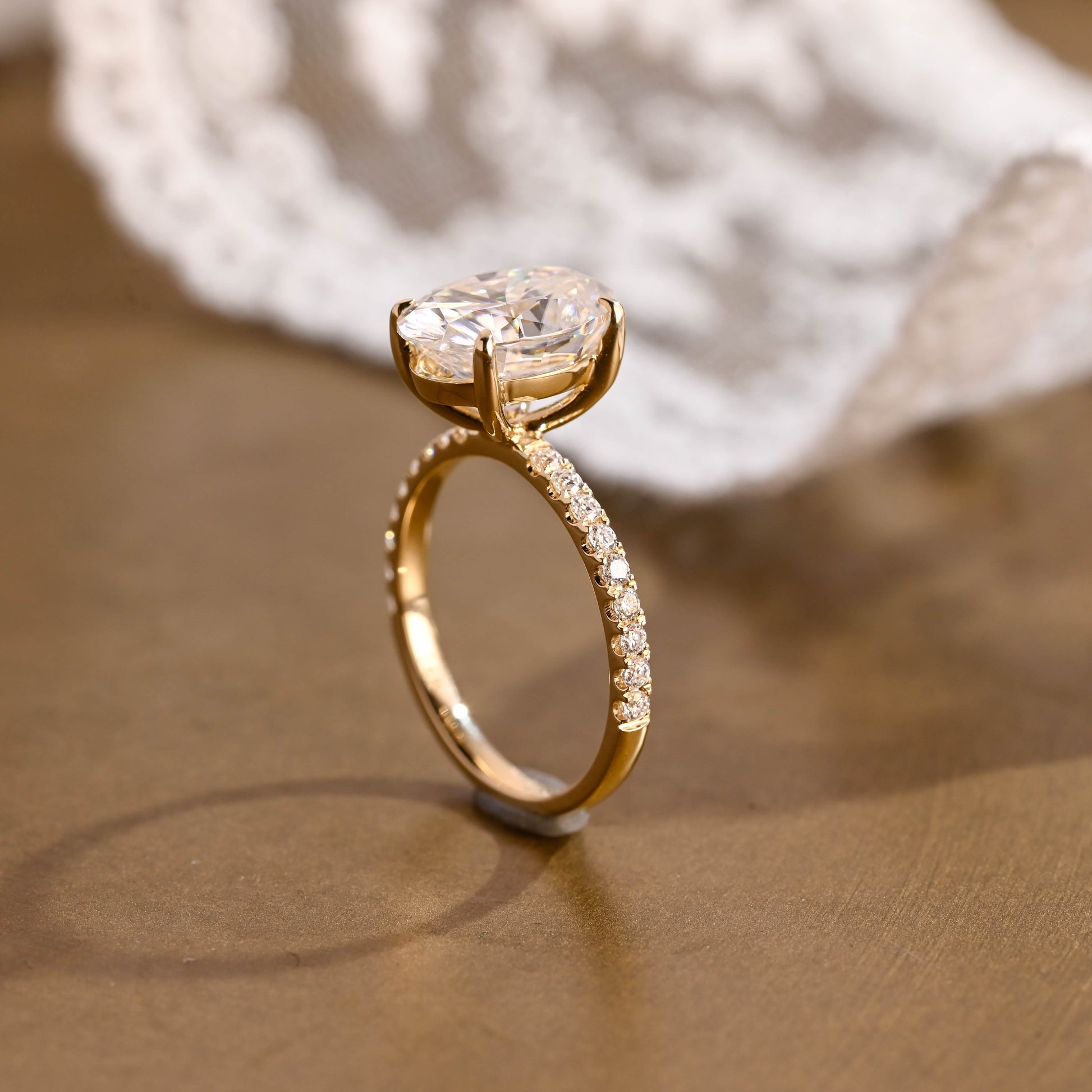 SquareJewelry oval cut moissanite engagement ring Solid Gold Pave Hidden Halo Oval Cut Moissanite Engagement Ring