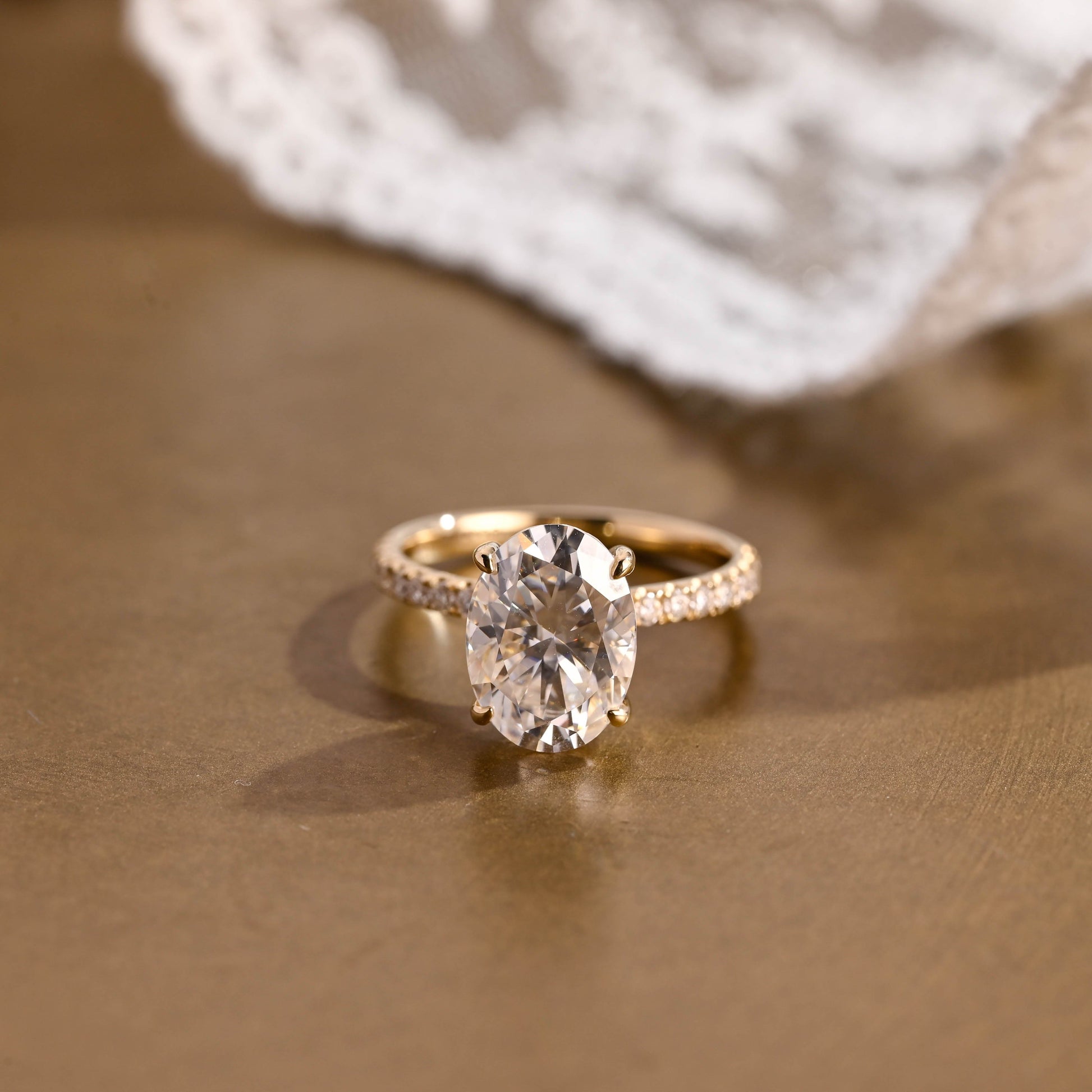 SquareJewelry oval cut moissanite engagement ring Solid Gold Pave Hidden Halo Oval Cut Moissanite Engagement Ring