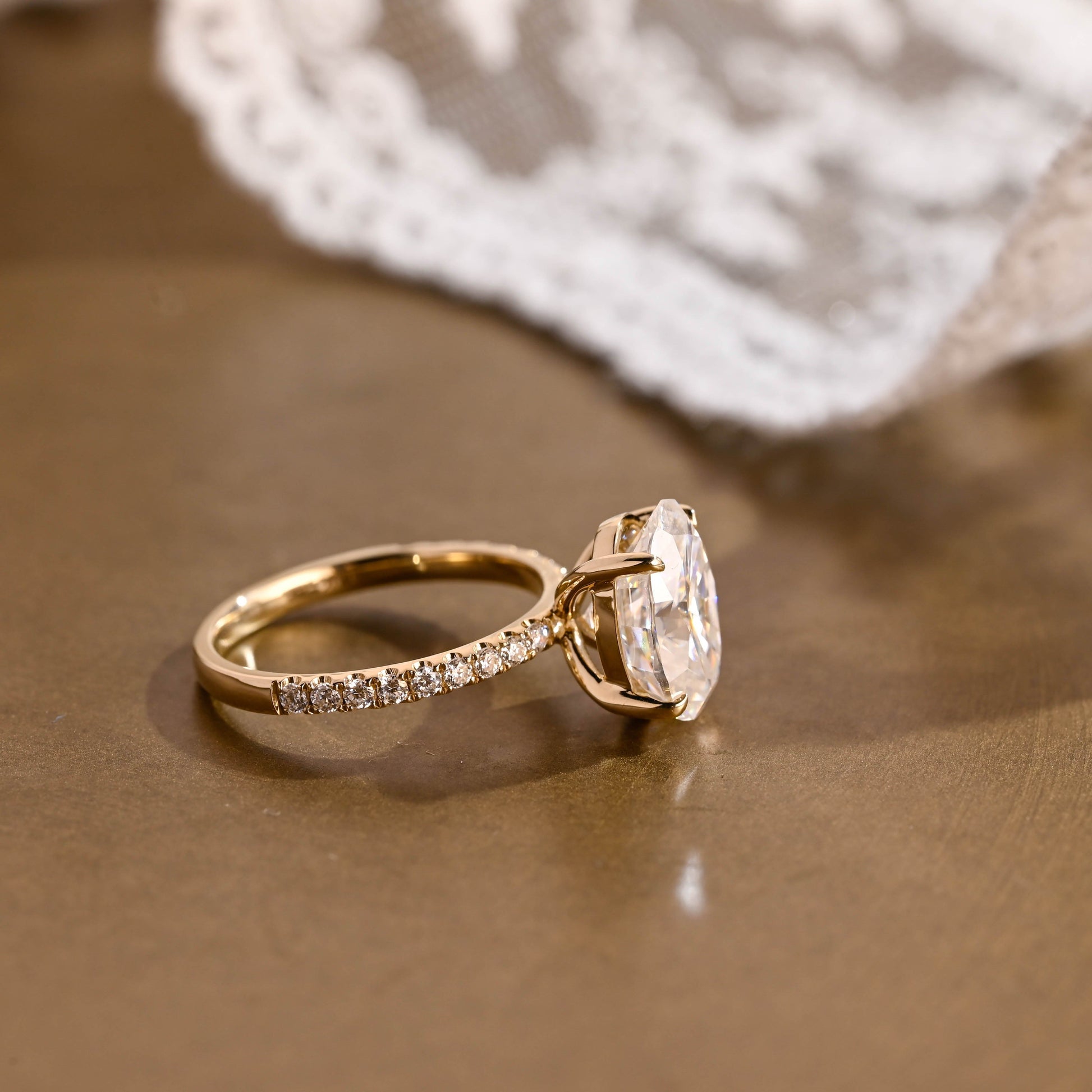 SquareJewelry oval cut moissanite engagement ring Solid Gold Pave Hidden Halo Oval Cut Moissanite Engagement Ring