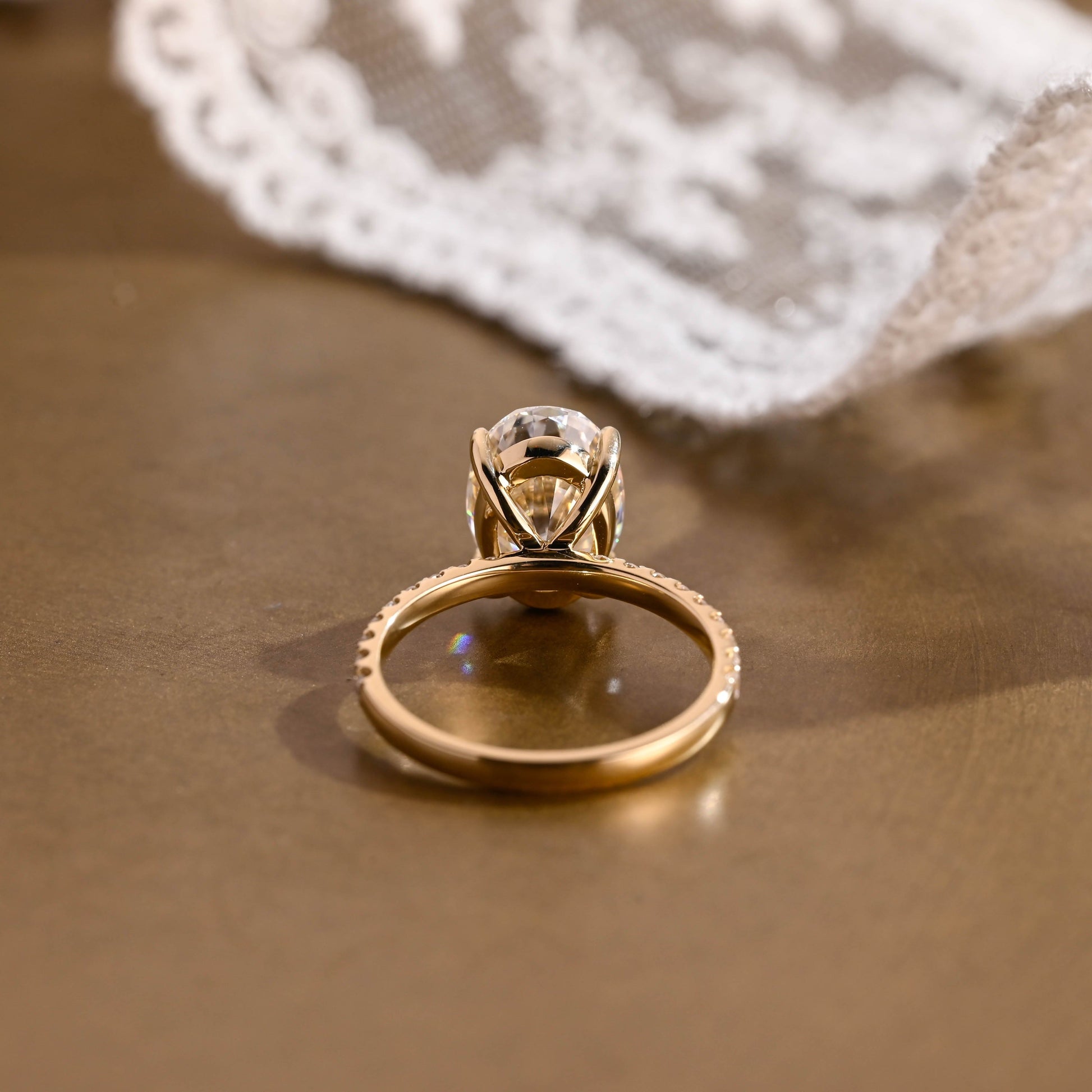 SquareJewelry oval cut moissanite engagement ring Solid Gold Pave Hidden Halo Oval Cut Moissanite Engagement Ring