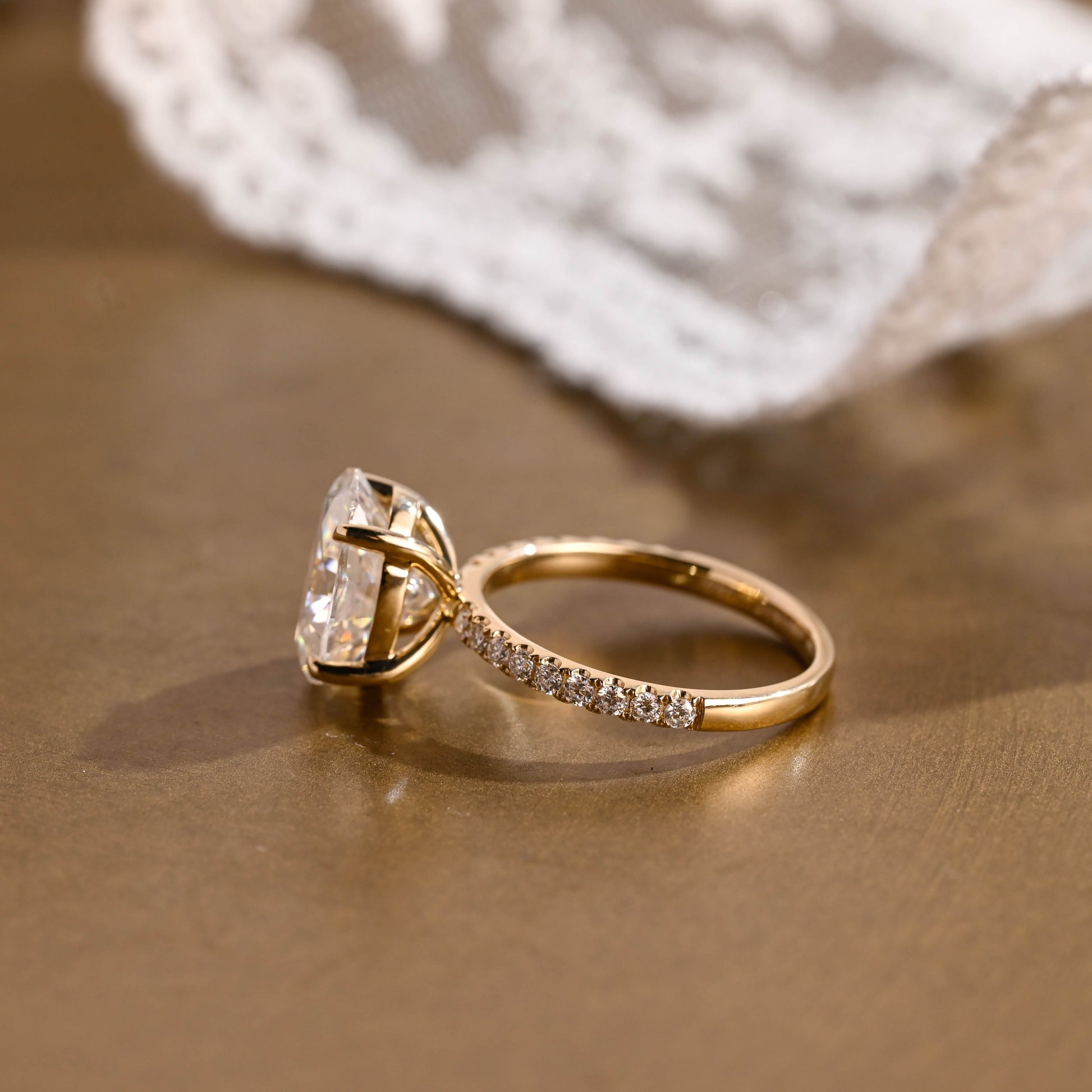 SquareJewelry oval cut moissanite engagement ring Solid Gold Pave Hidden Halo Oval Cut Moissanite Engagement Ring