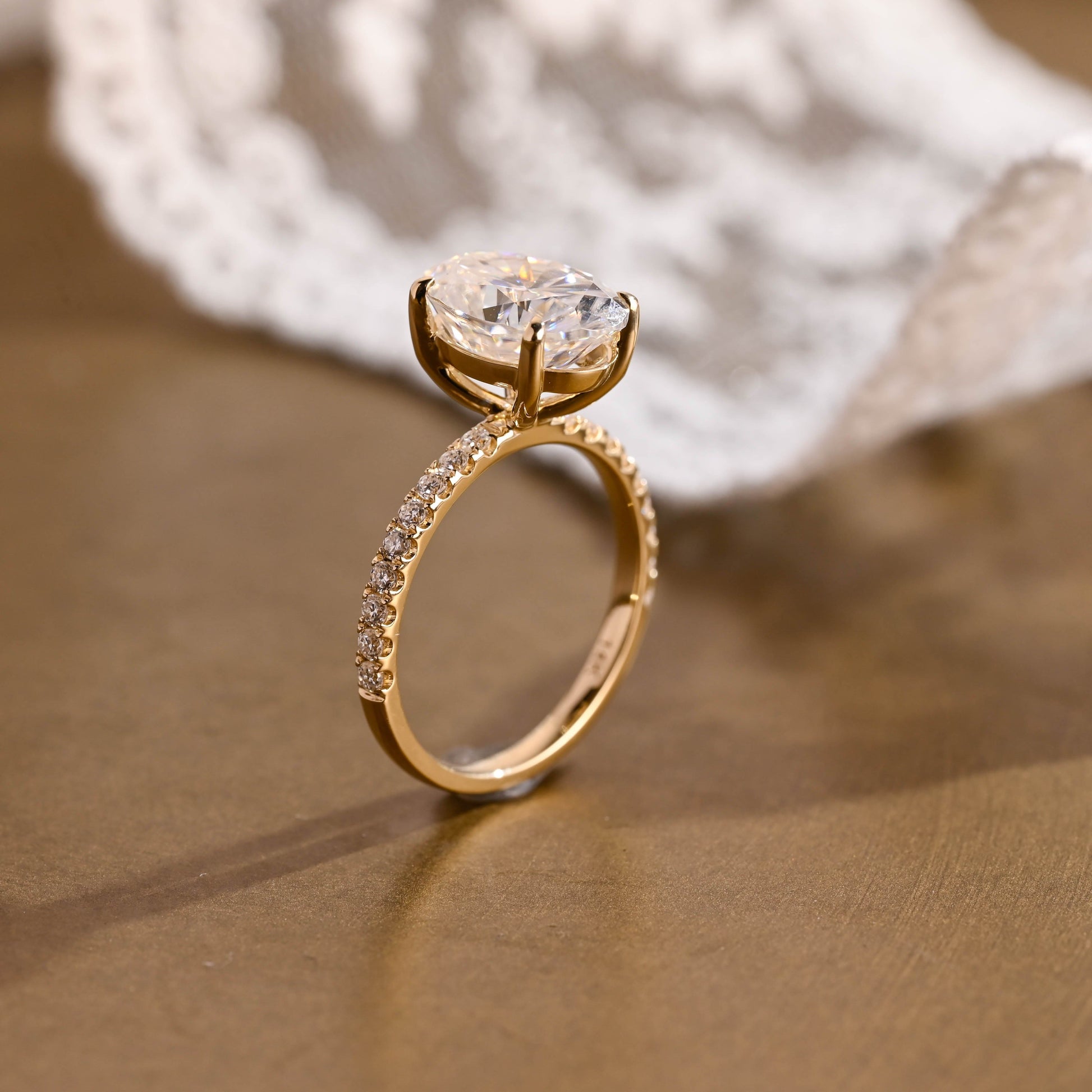 SquareJewelry oval cut moissanite engagement ring Solid Gold Pave Hidden Halo Oval Cut Moissanite Engagement Ring