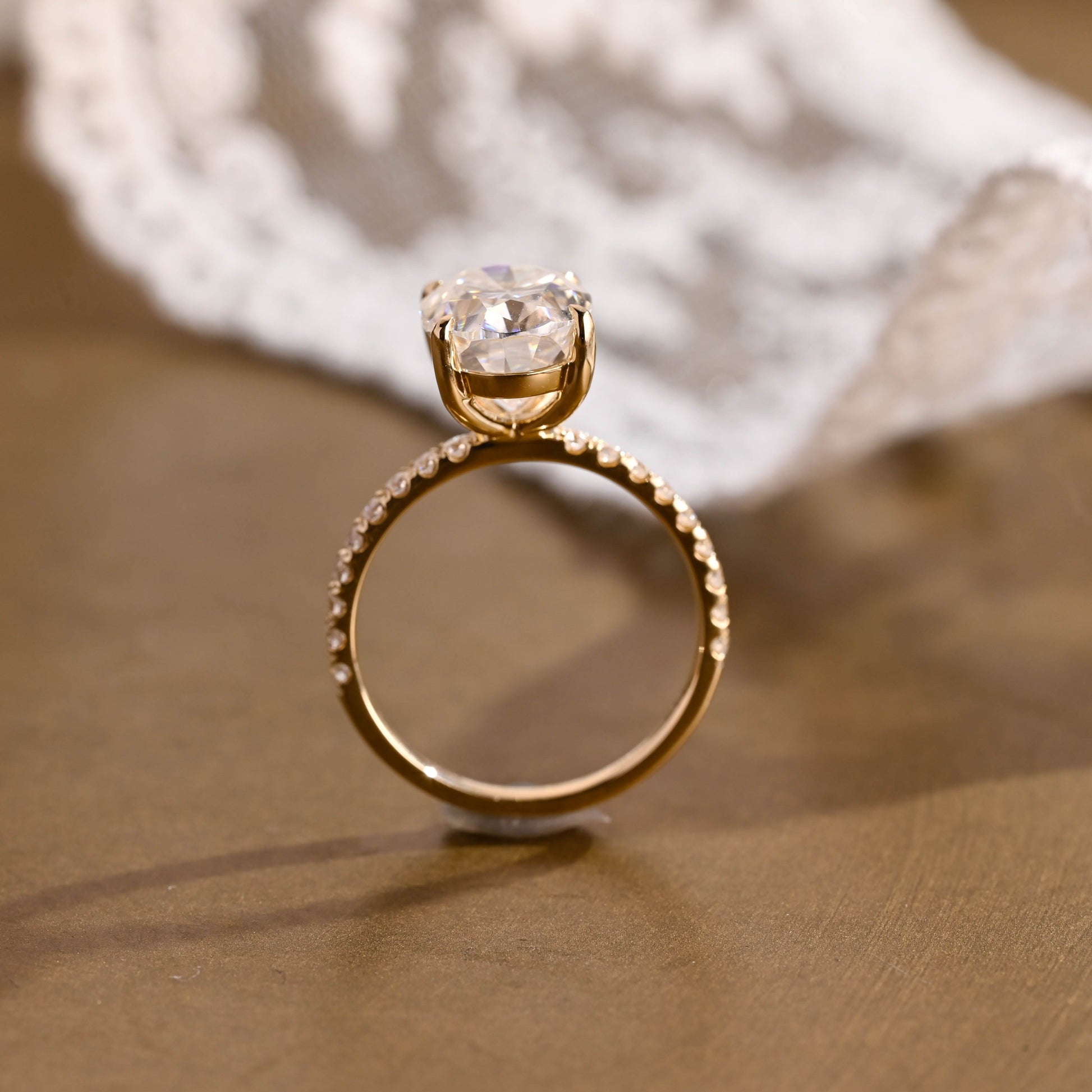 SquareJewelry oval cut moissanite engagement ring Solid Gold Pave Hidden Halo Oval Cut Moissanite Engagement Ring
