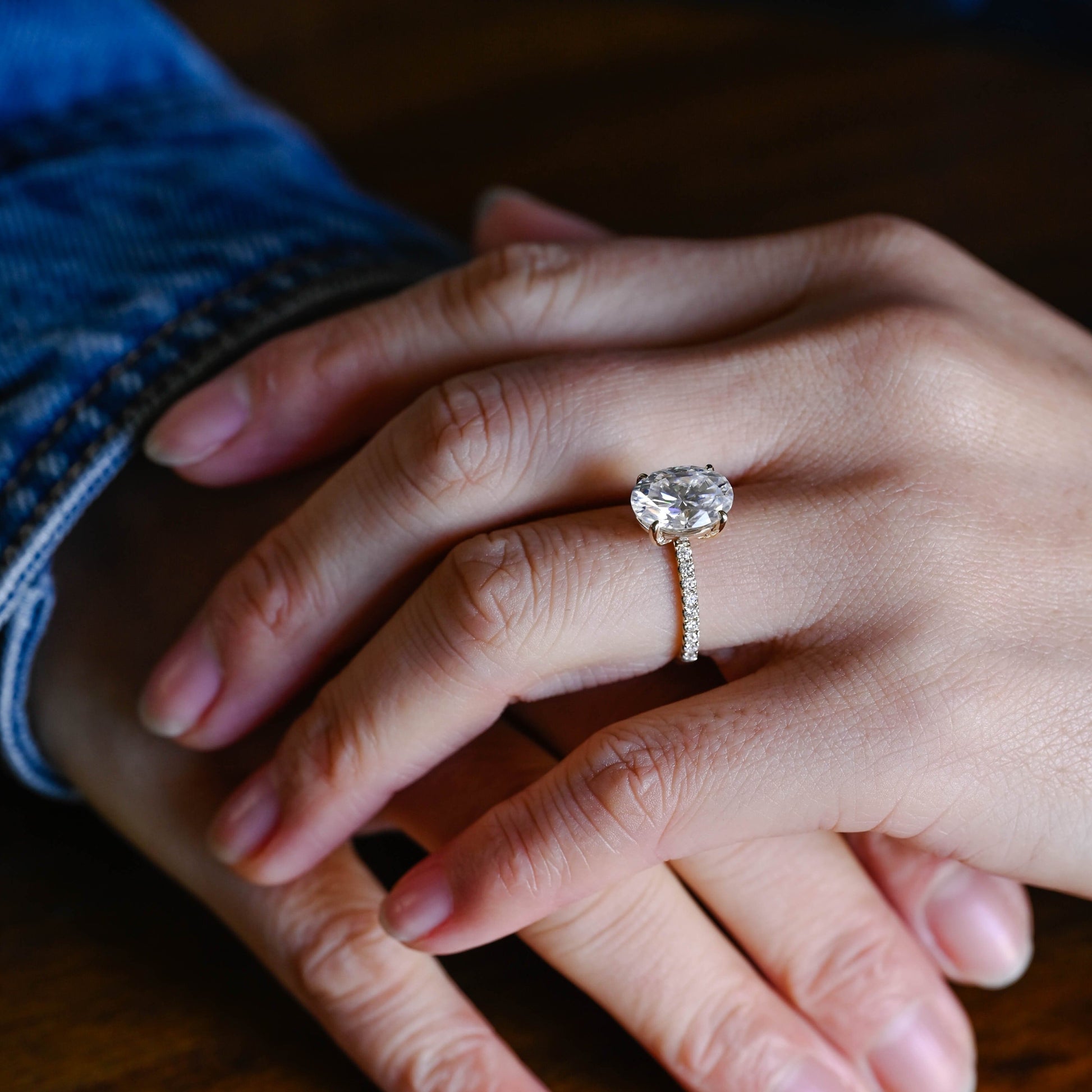 SquareJewelry oval cut moissanite engagement ring Solid Gold Pave Hidden Halo Oval Cut Moissanite Engagement Ring