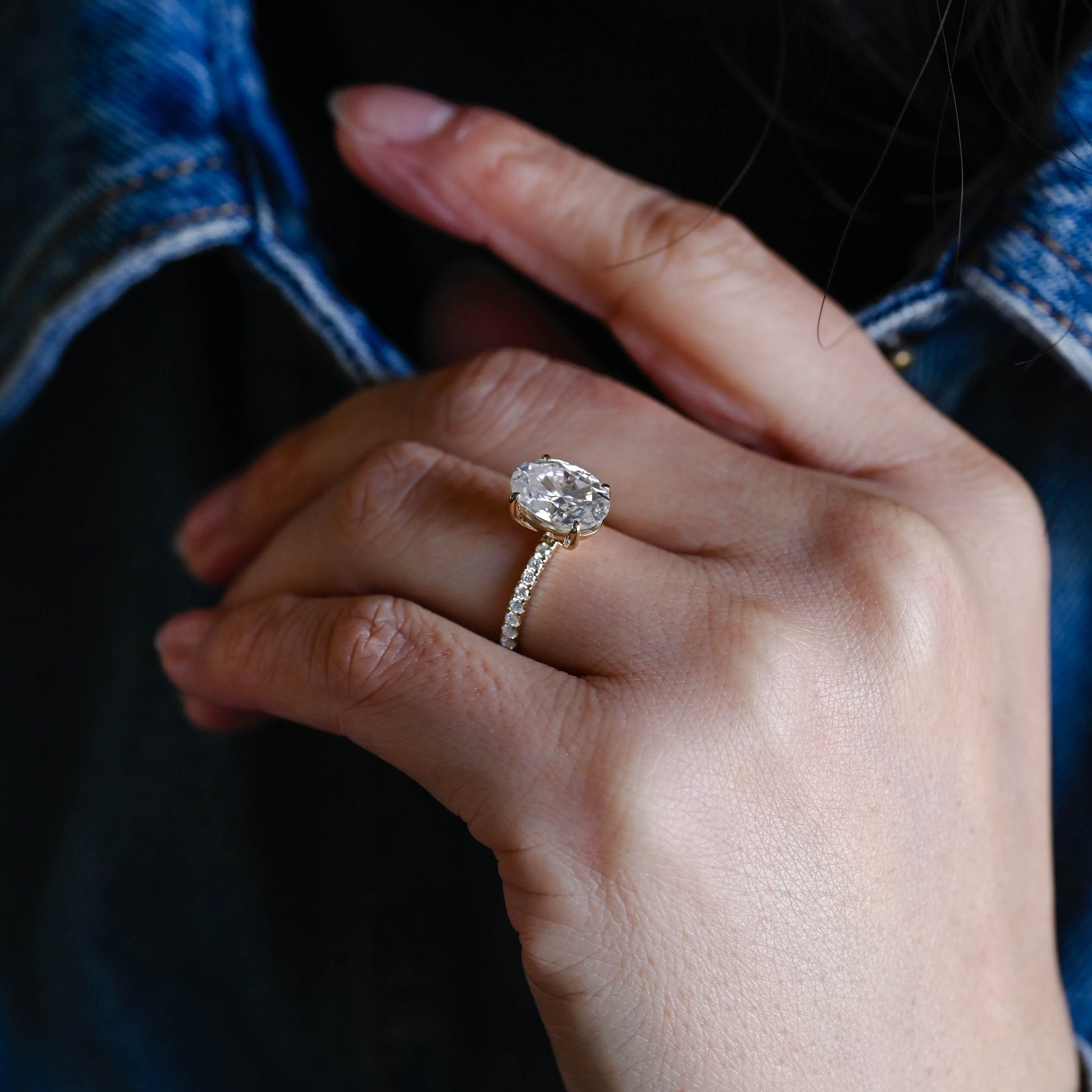 SquareJewelry oval cut moissanite engagement ring Solid Gold Pave Hidden Halo Oval Cut Moissanite Engagement Ring