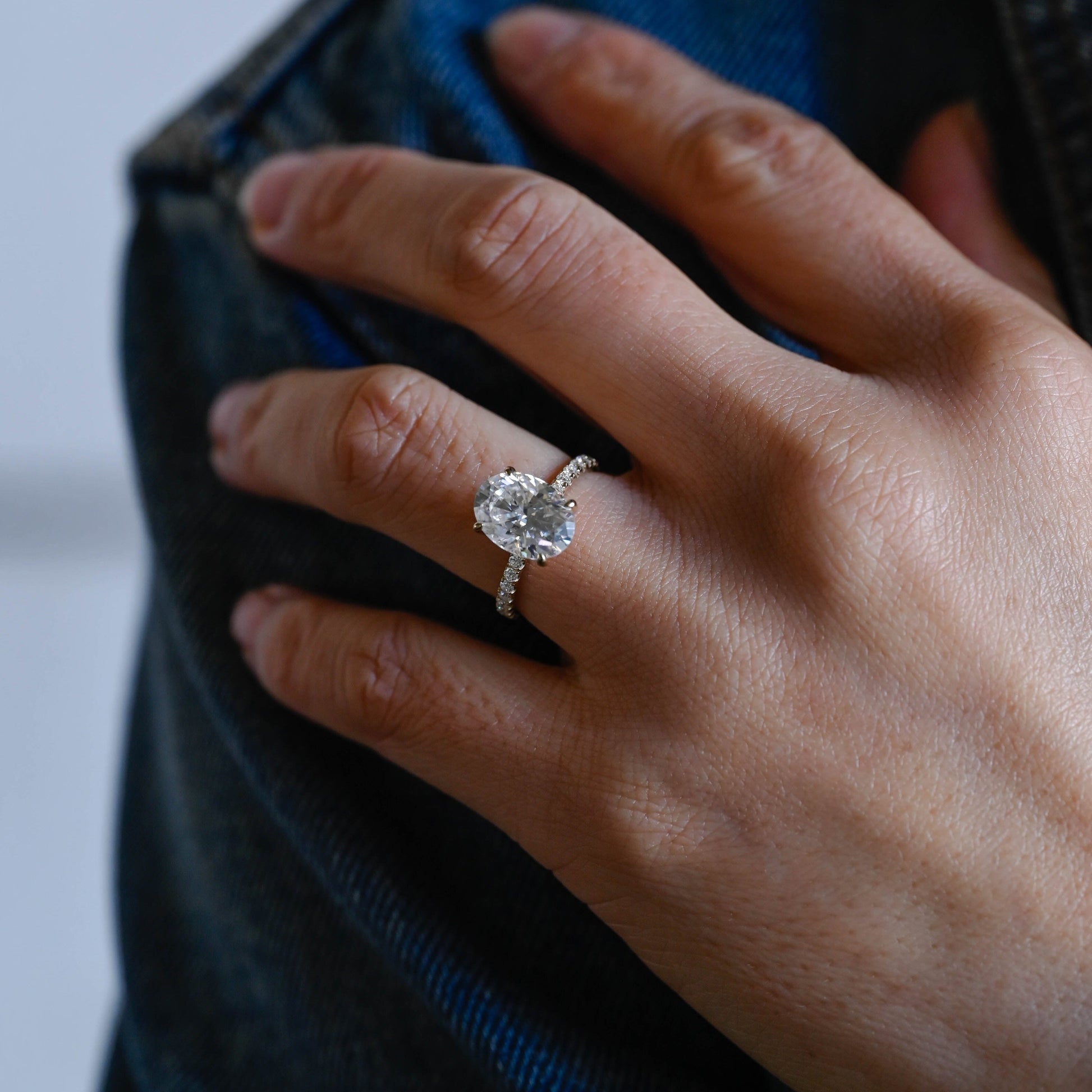 SquareJewelry oval cut moissanite engagement ring Solid Gold Pave Hidden Halo Oval Cut Moissanite Engagement Ring