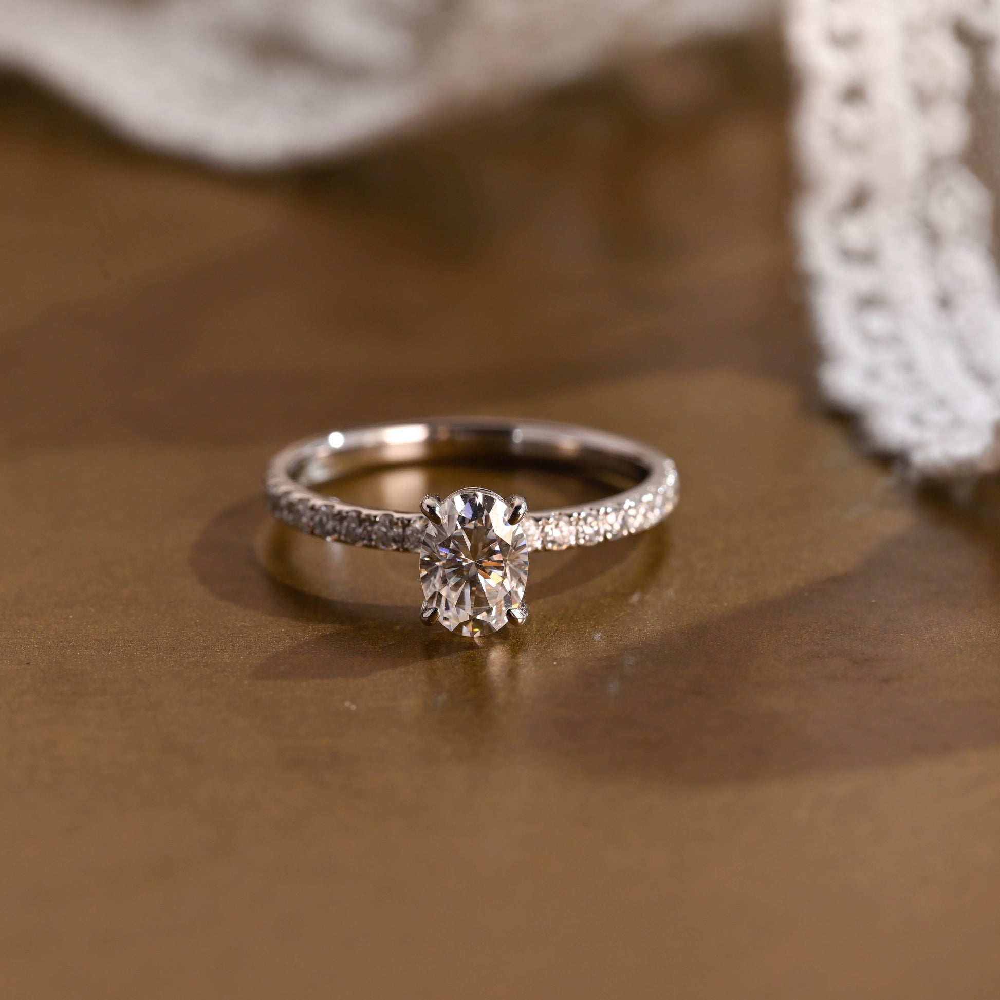 SquareJewelry oval cut moissanite engagement ring Solid Gold Pave Oval Cut Moissanite Engagement Ring