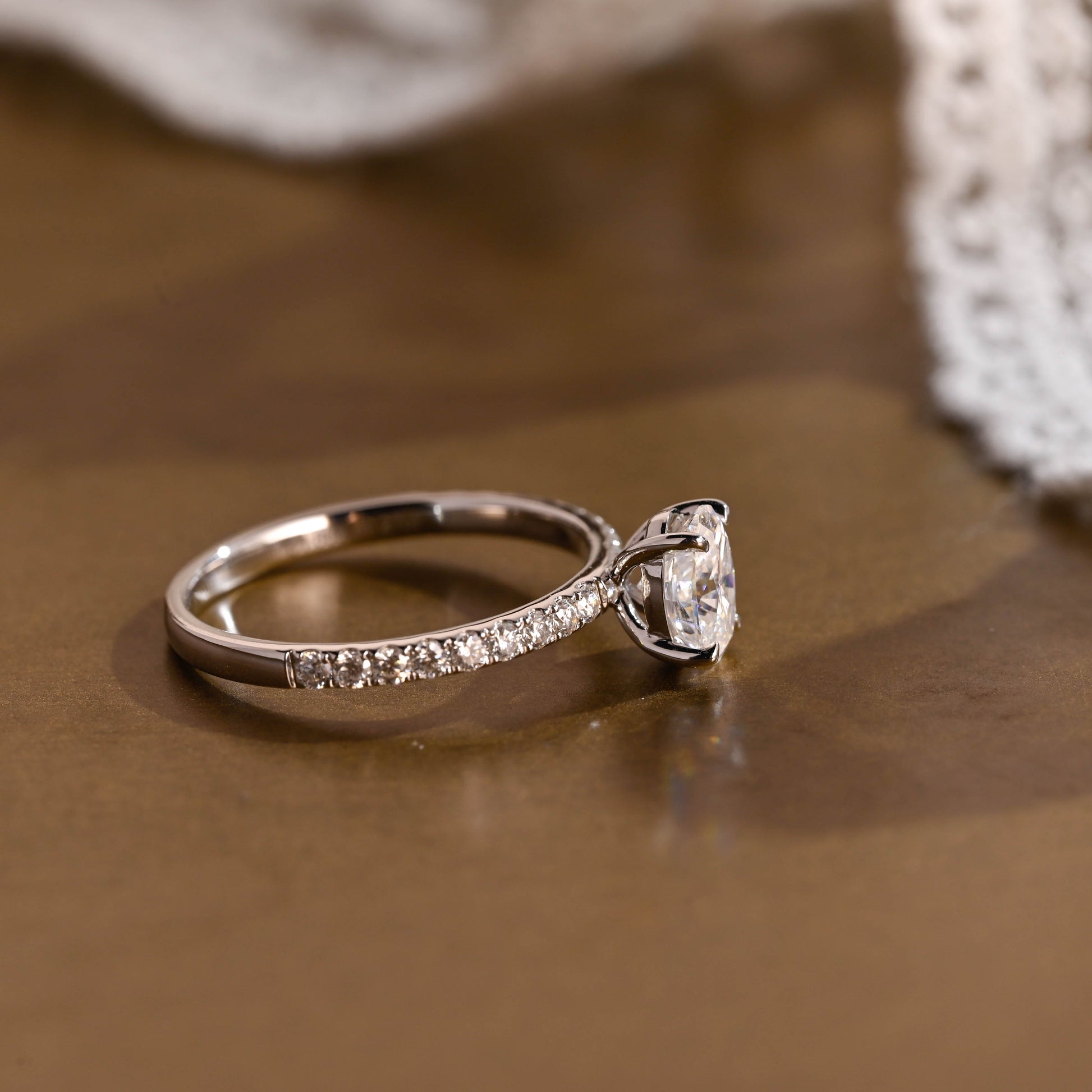 SquareJewelry oval cut moissanite engagement ring Solid Gold Pave Oval Cut Moissanite Engagement Ring