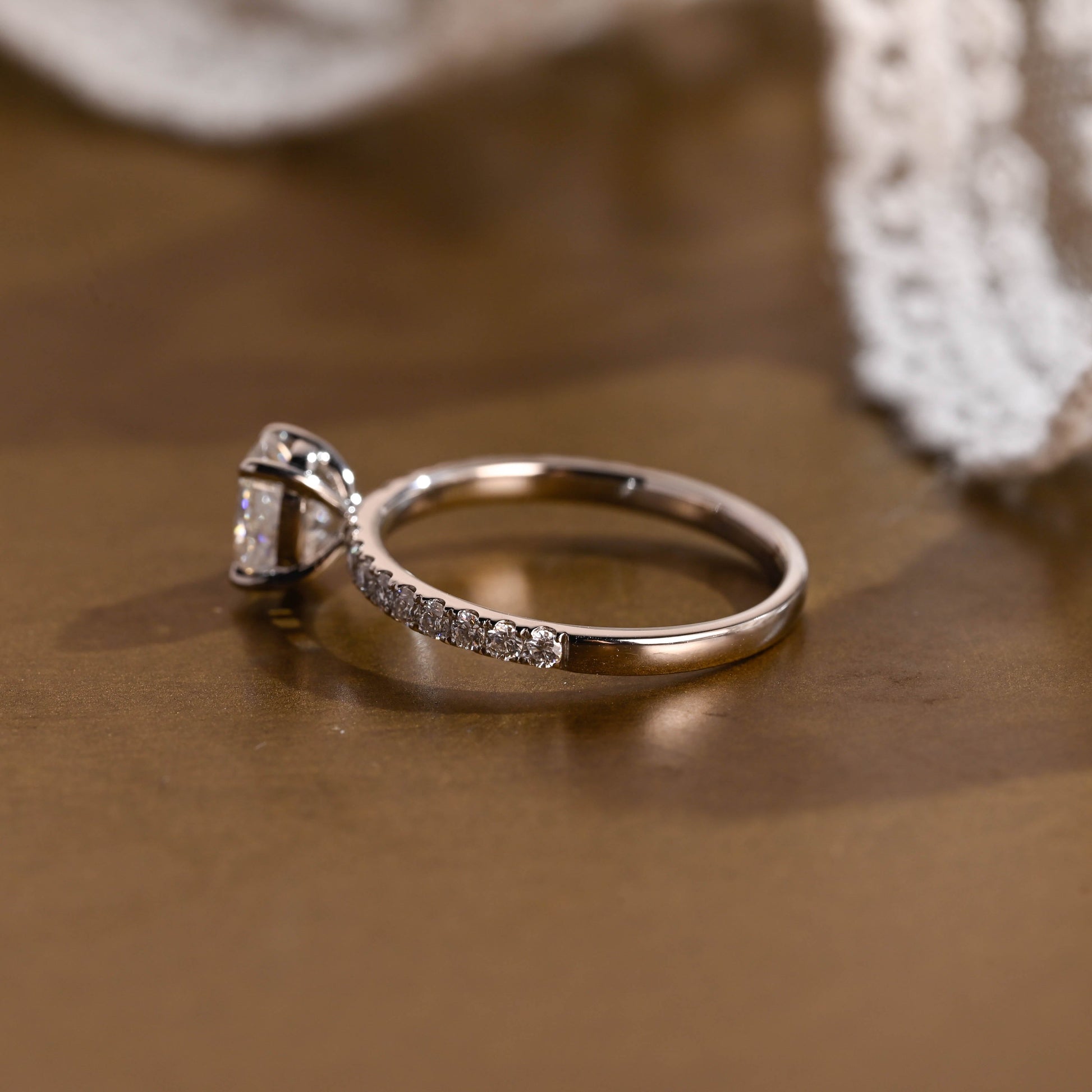 SquareJewelry oval cut moissanite engagement ring Solid Gold Pave Oval Cut Moissanite Engagement Ring