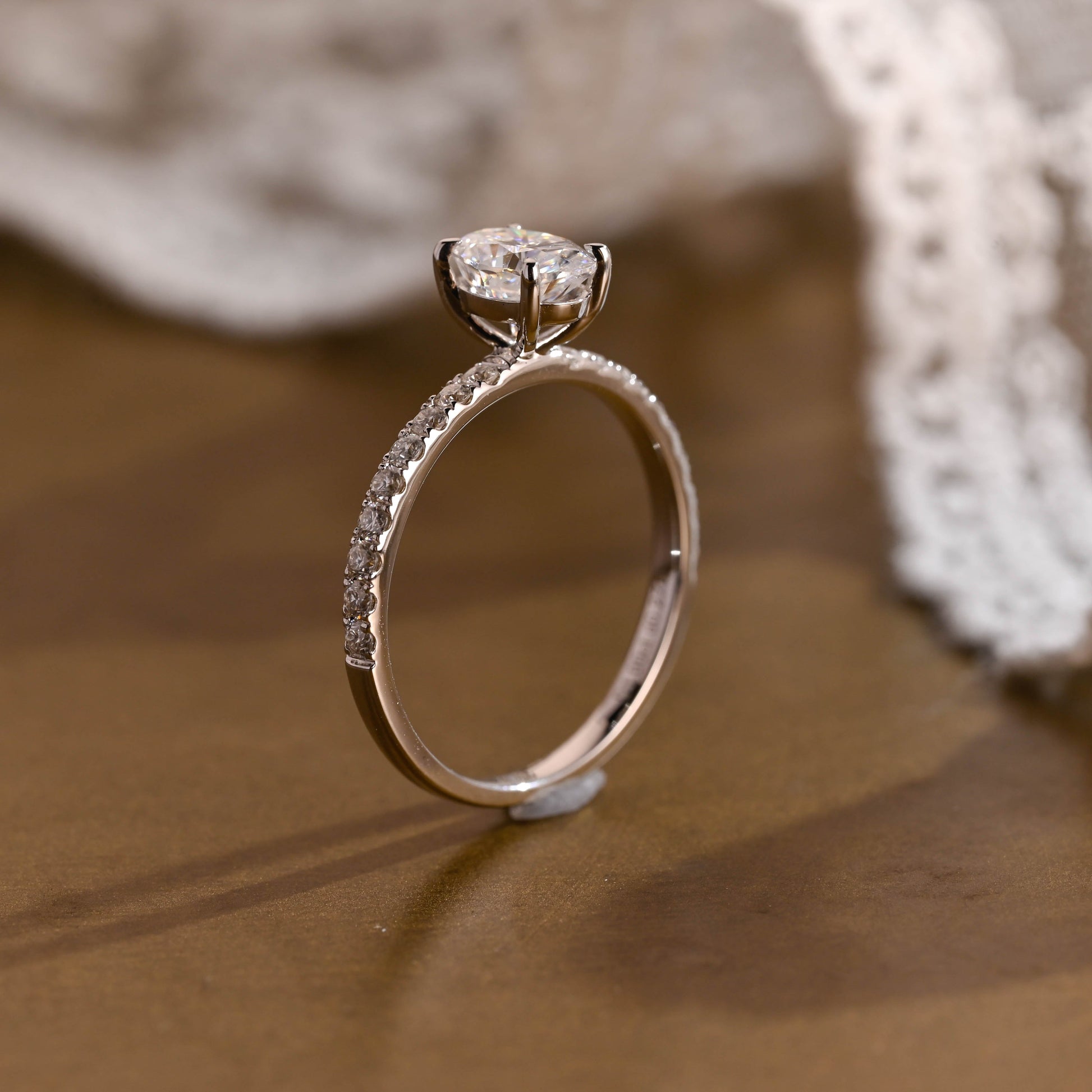 SquareJewelry oval cut moissanite engagement ring Solid Gold Pave Oval Cut Moissanite Engagement Ring