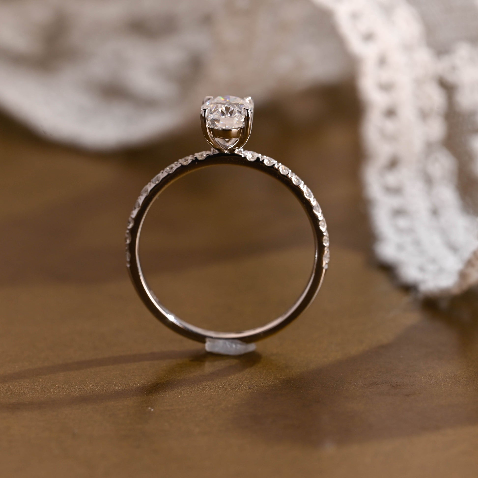 SquareJewelry oval cut moissanite engagement ring Solid Gold Pave Oval Cut Moissanite Engagement Ring