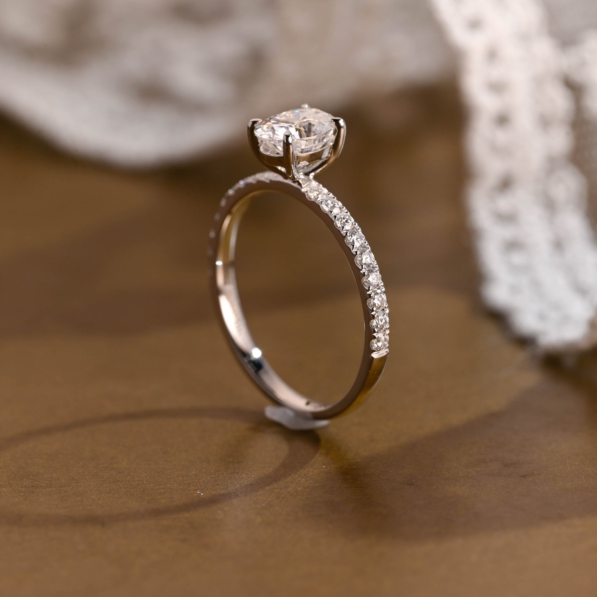 SquareJewelry oval cut moissanite engagement ring Solid Gold Pave Oval Cut Moissanite Engagement Ring