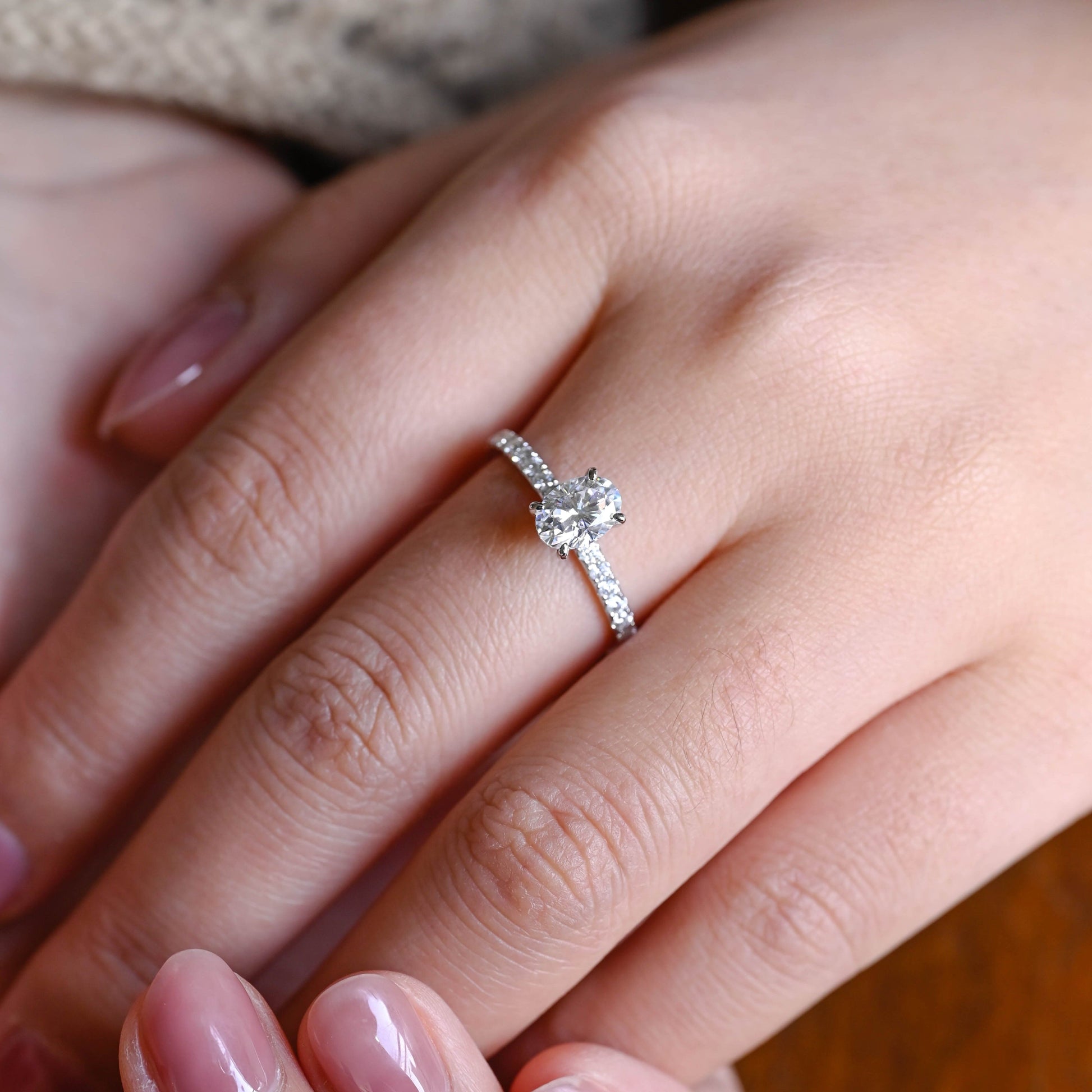 SquareJewelry oval cut moissanite engagement ring Solid Gold Pave Oval Cut Moissanite Engagement Ring