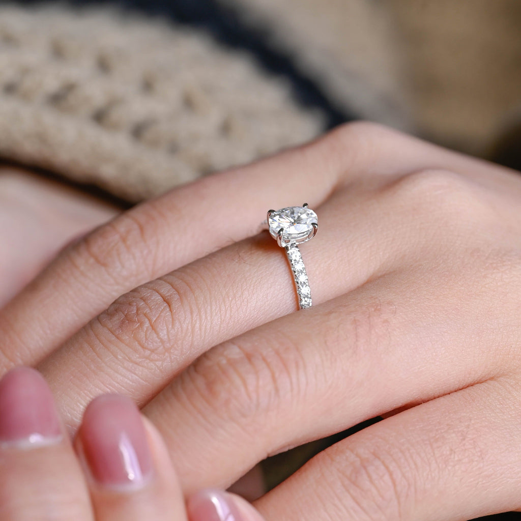 SquareJewelry oval cut moissanite engagement ring Solid Gold Pave Oval Cut Moissanite Engagement Ring