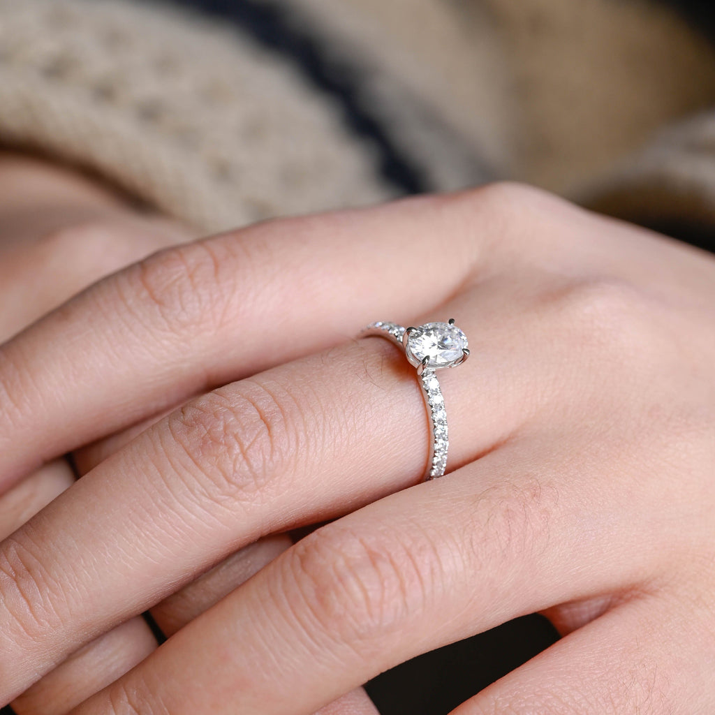 SquareJewelry oval cut moissanite engagement ring Solid Gold Pave Oval Cut Moissanite Engagement Ring