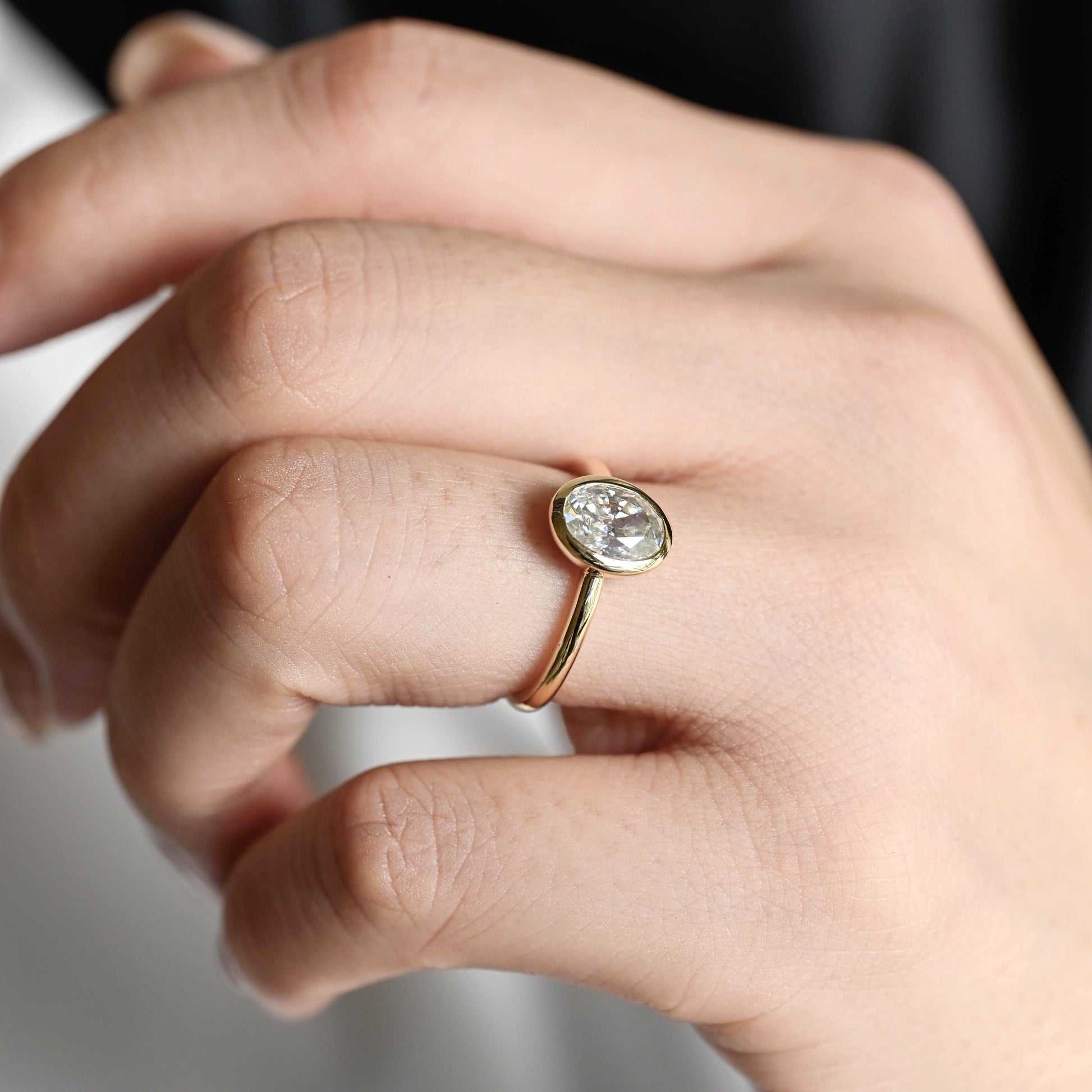 SquareJewelry oval cut moissanite engagement ring Solid Gold Solitaire Bezel Oval Cut Moissanite Engagement Ring