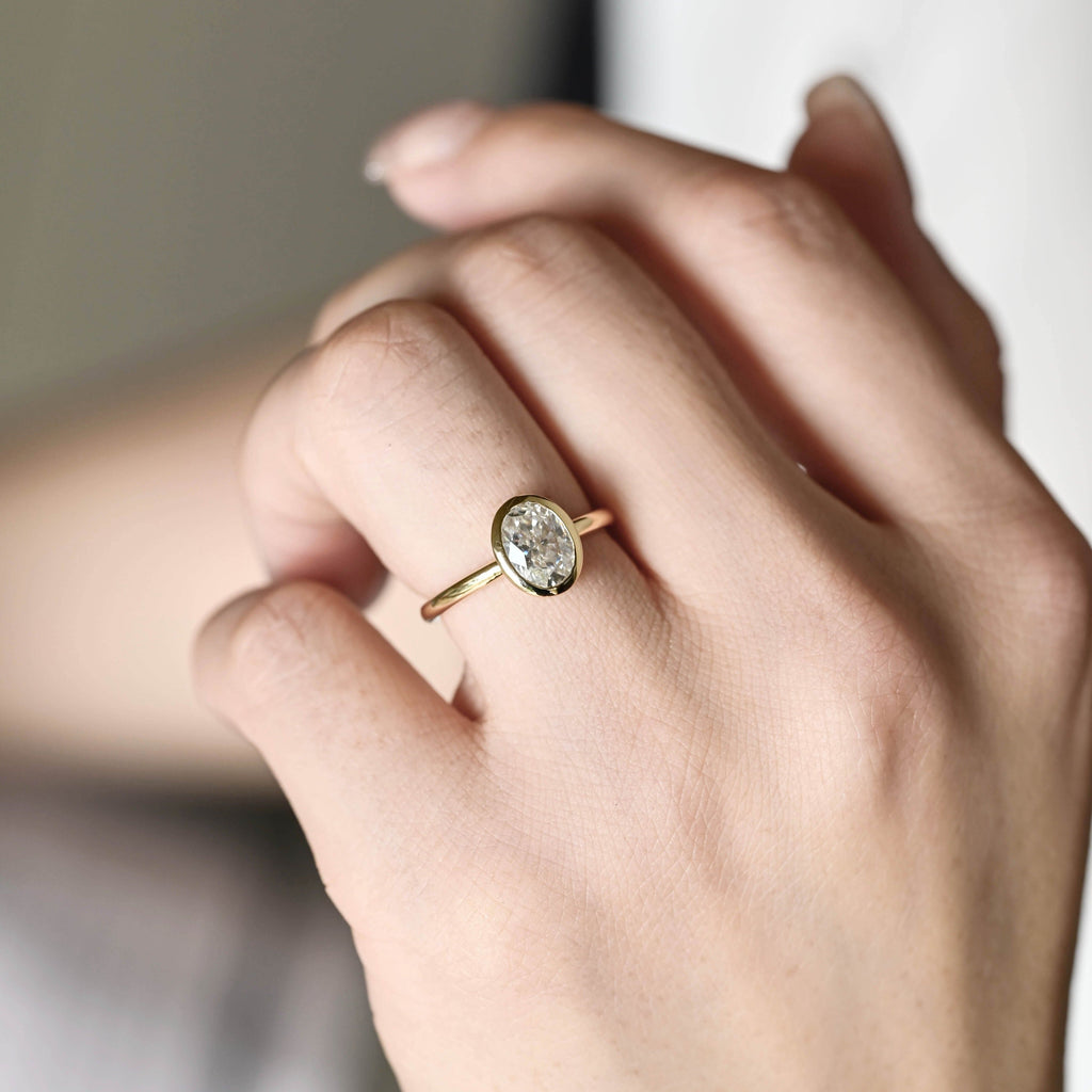 SquareJewelry oval cut moissanite engagement ring Solid Gold Solitaire Bezel Oval Cut Moissanite Engagement Ring