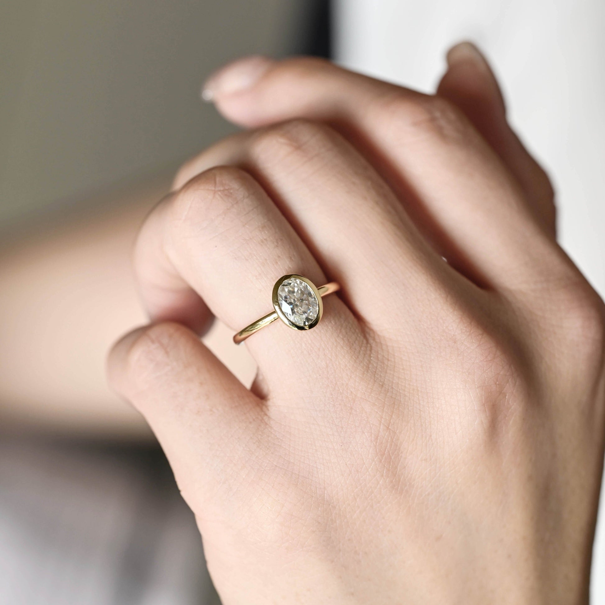 SquareJewelry oval cut moissanite engagement ring Solid Gold Solitaire Bezel Oval Cut Moissanite Engagement Ring