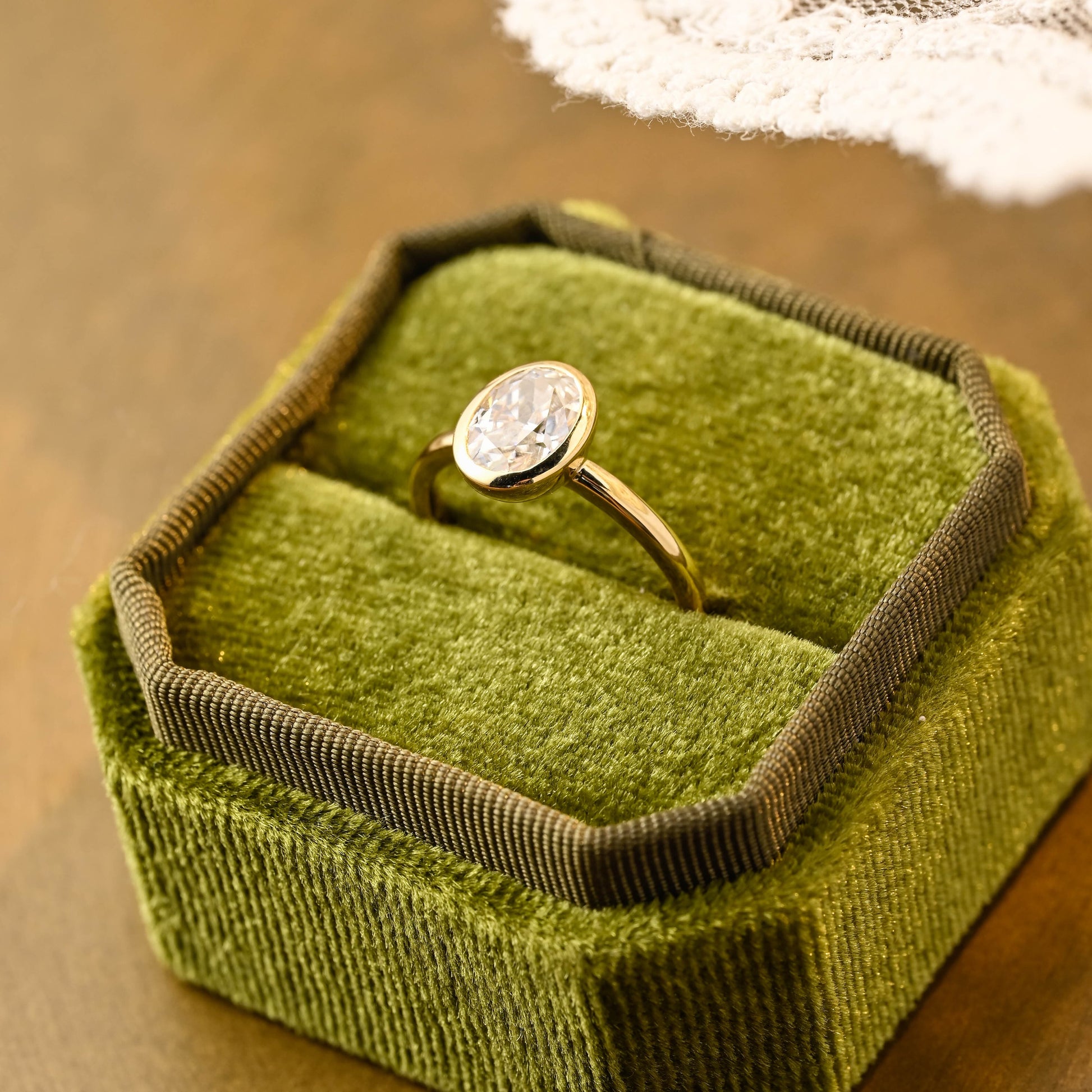 SquareJewelry oval cut moissanite engagement ring Solid Gold Solitaire Bezel Oval Cut Moissanite Engagement Ring