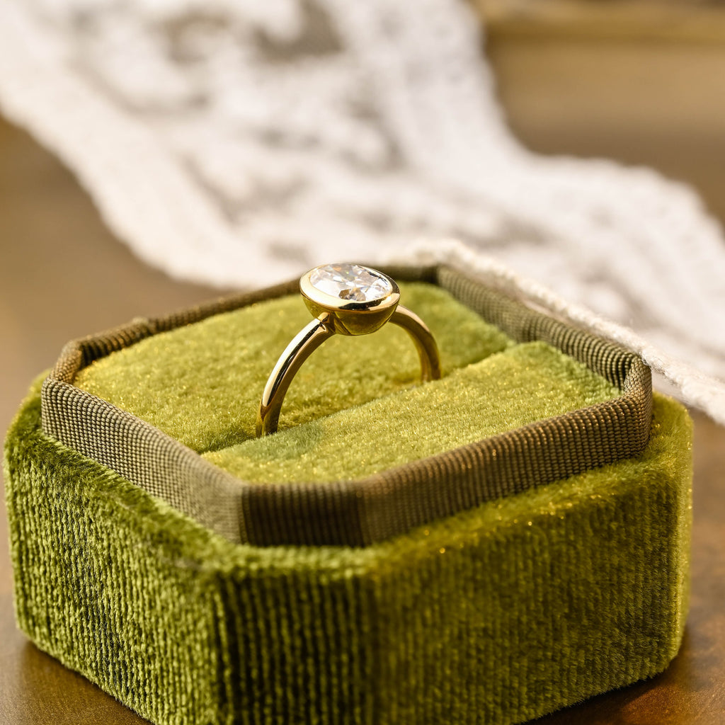 SquareJewelry oval cut moissanite engagement ring Solid Gold Solitaire Bezel Oval Cut Moissanite Engagement Ring
