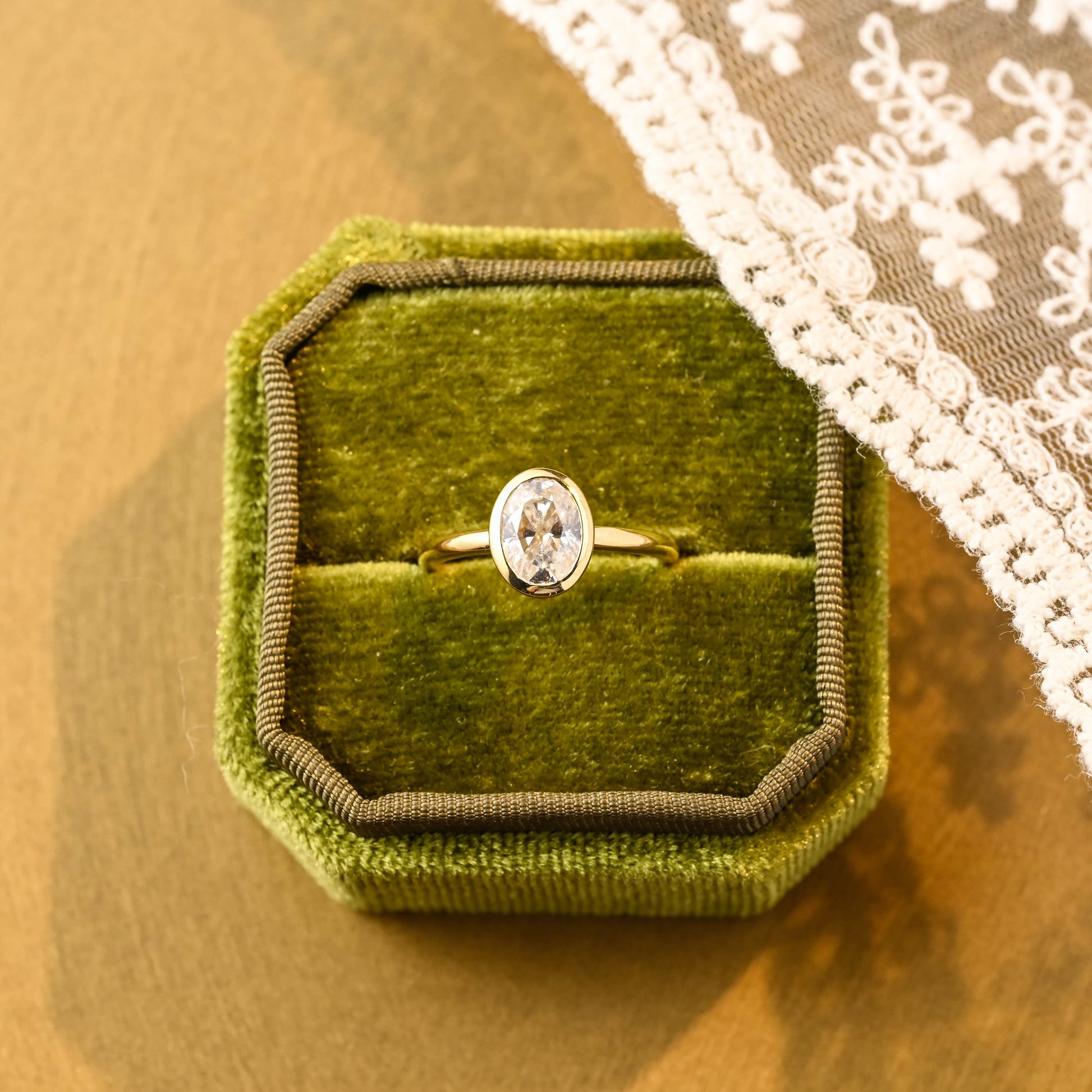 SquareJewelry oval cut moissanite engagement ring Solid Gold Solitaire Bezel Oval Cut Moissanite Engagement Ring