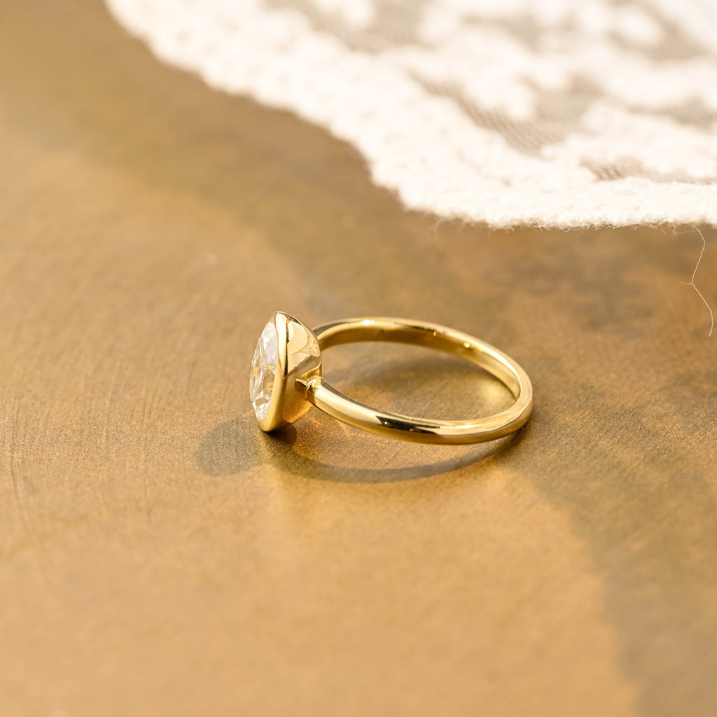 SquareJewelry oval cut moissanite engagement ring Solid Gold Solitaire Bezel Oval Cut Moissanite Engagement Ring
