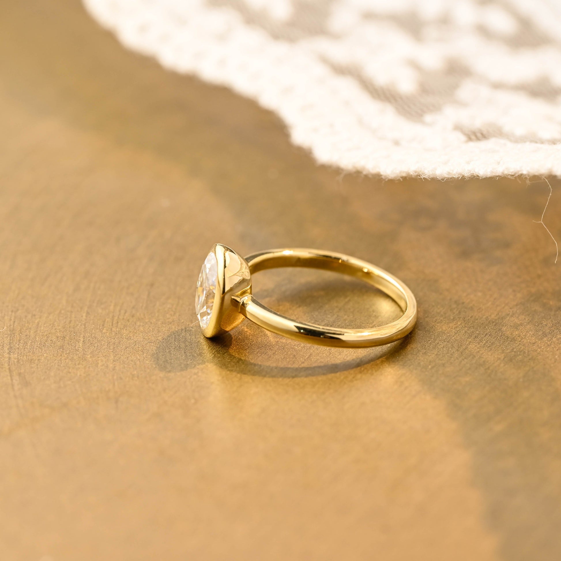 SquareJewelry oval cut moissanite engagement ring Solid Gold Solitaire Bezel Oval Cut Moissanite Engagement Ring
