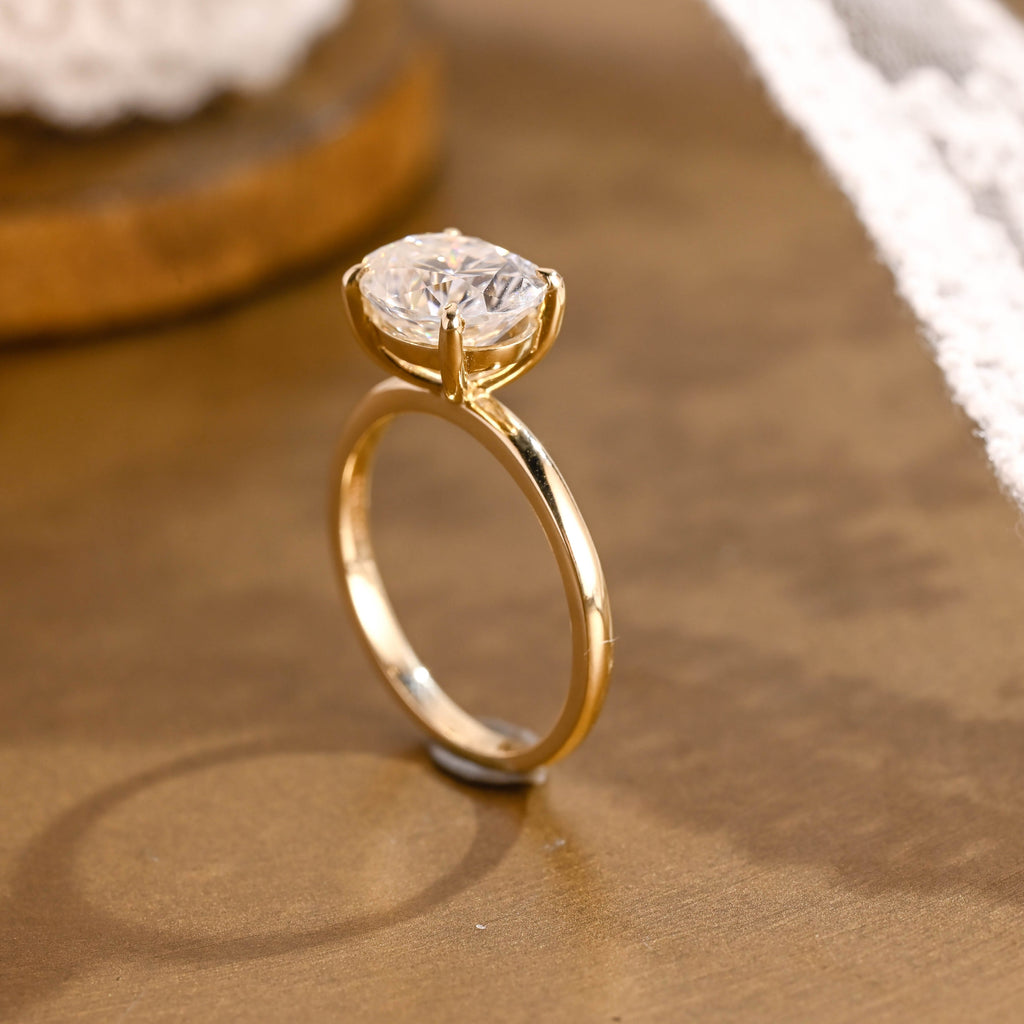 SquareJewelry oval cut moissanite engagement ring Solid Gold Solitaire East West Oval Moissanite Engagement Ring