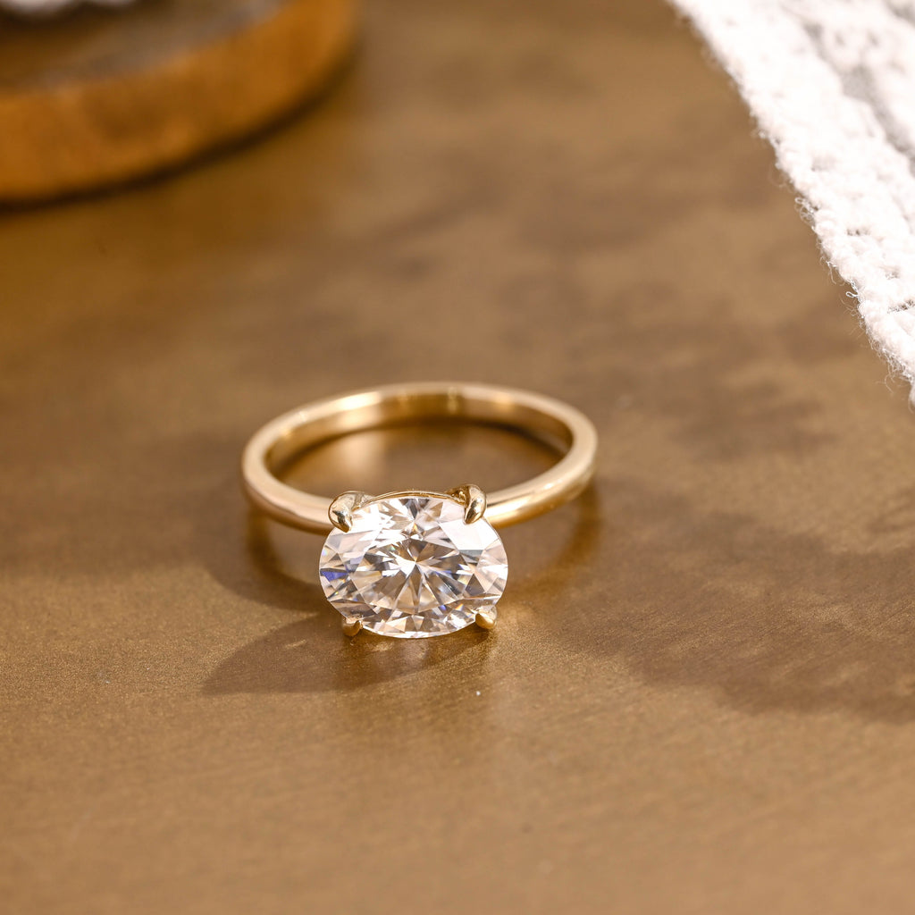 SquareJewelry oval cut moissanite engagement ring Solid Gold Solitaire East West Oval Moissanite Engagement Ring