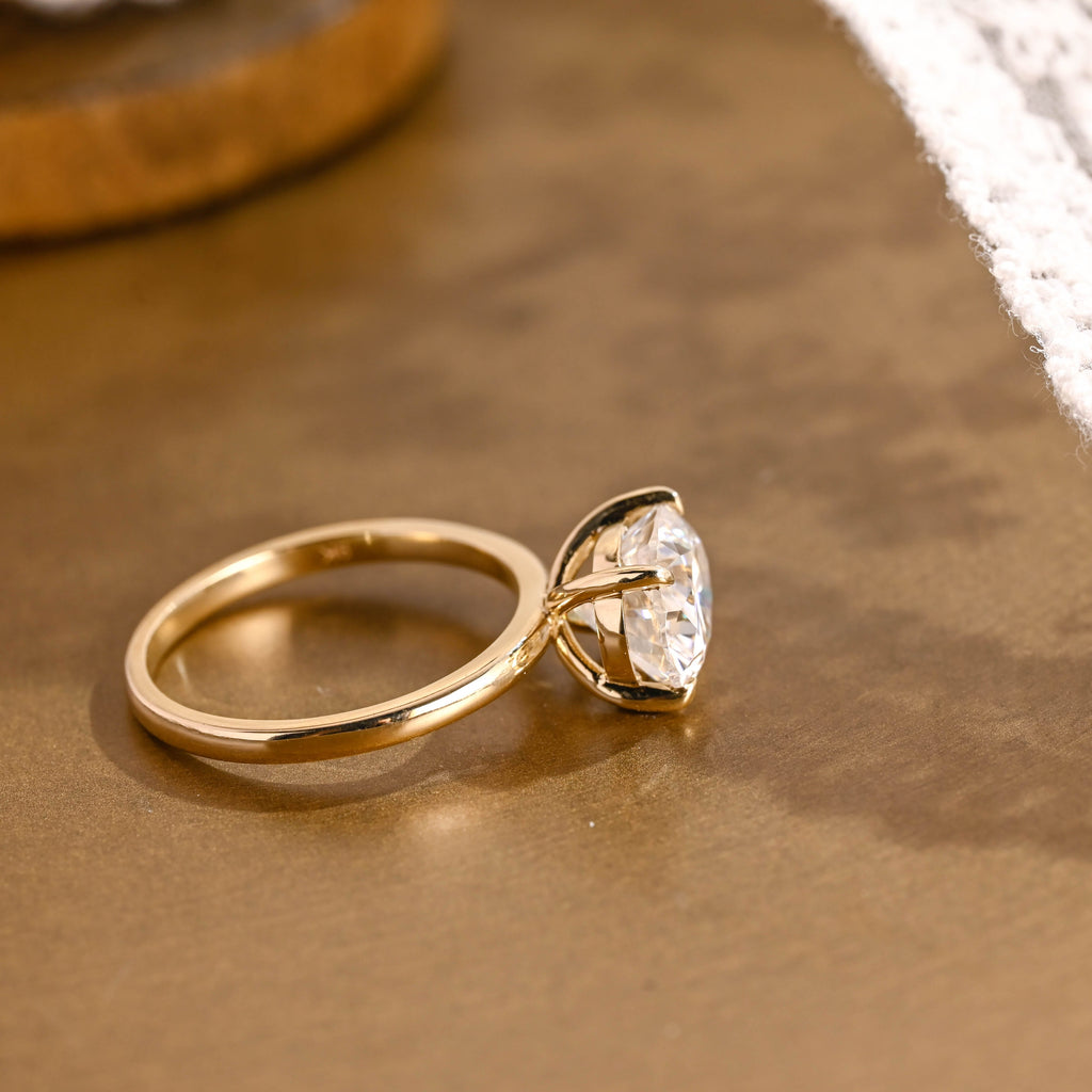 SquareJewelry oval cut moissanite engagement ring Solid Gold Solitaire East West Oval Moissanite Engagement Ring