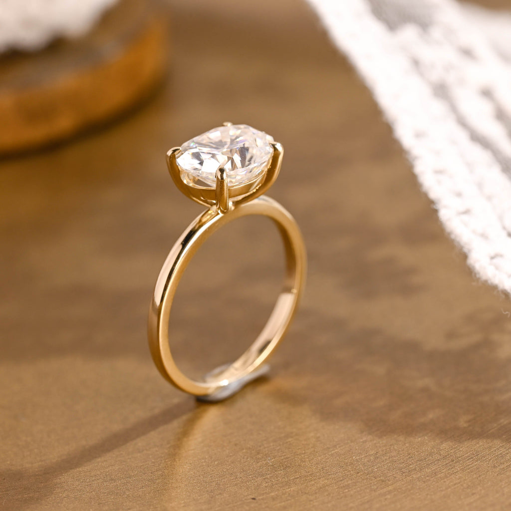 SquareJewelry oval cut moissanite engagement ring Solid Gold Solitaire East West Oval Moissanite Engagement Ring