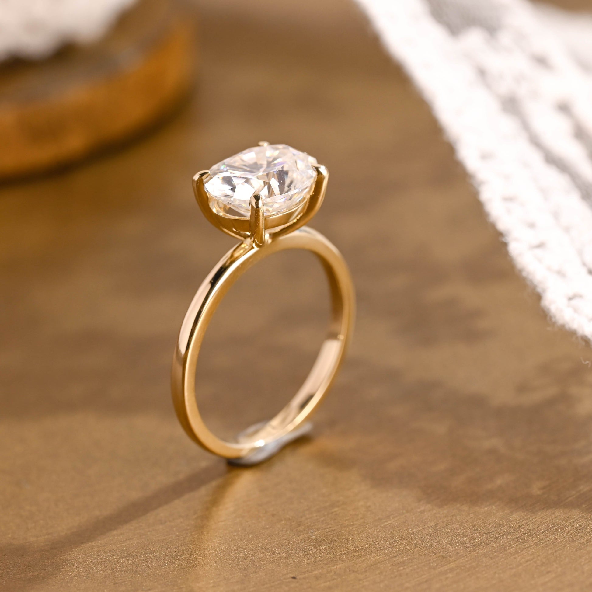 SquareJewelry oval cut moissanite engagement ring Solid Gold Solitaire East West Oval Moissanite Engagement Ring