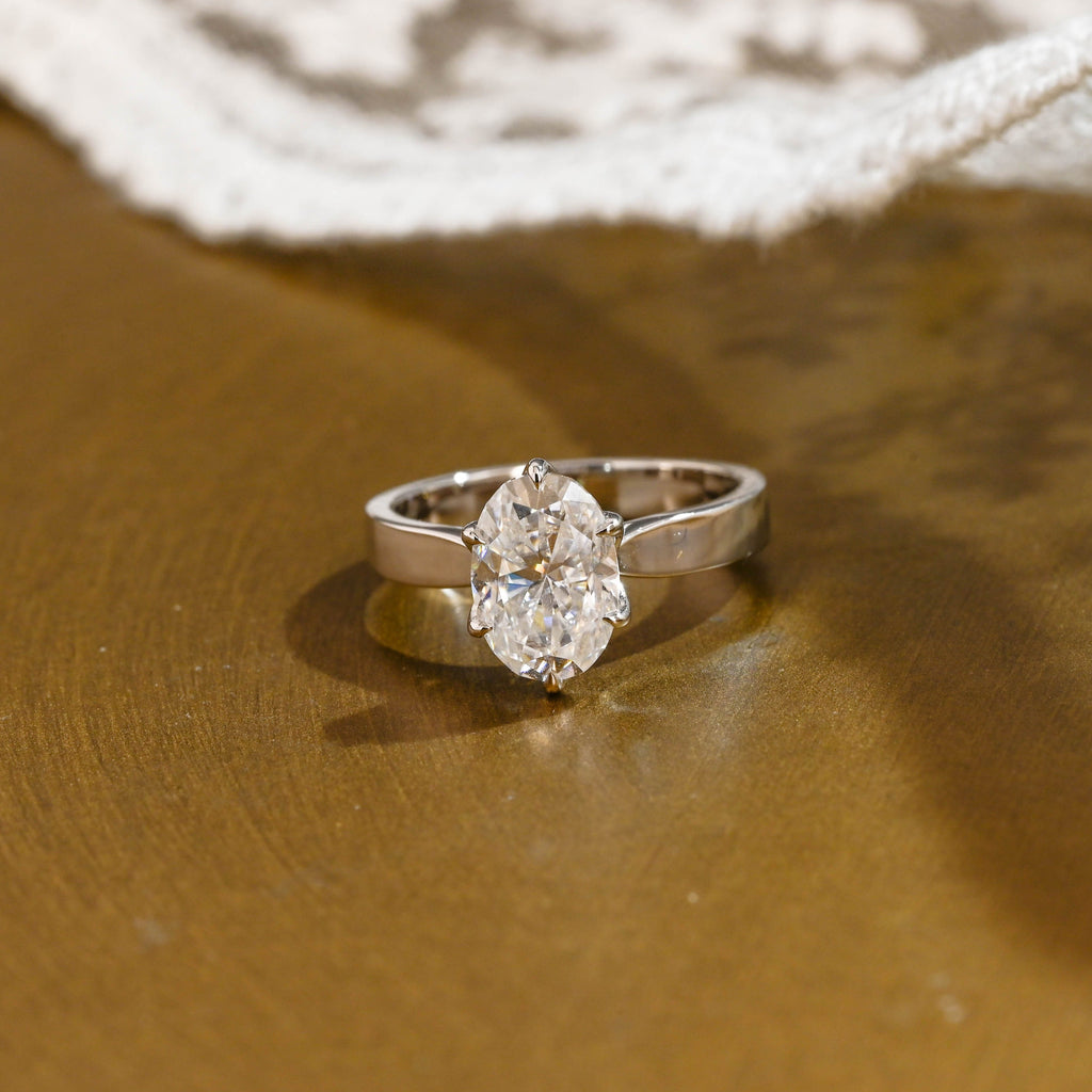 SquareJewelry oval cut moissanite engagement ring Solid Gold Solitaire Oval Cut Moissanite Engagement Ring