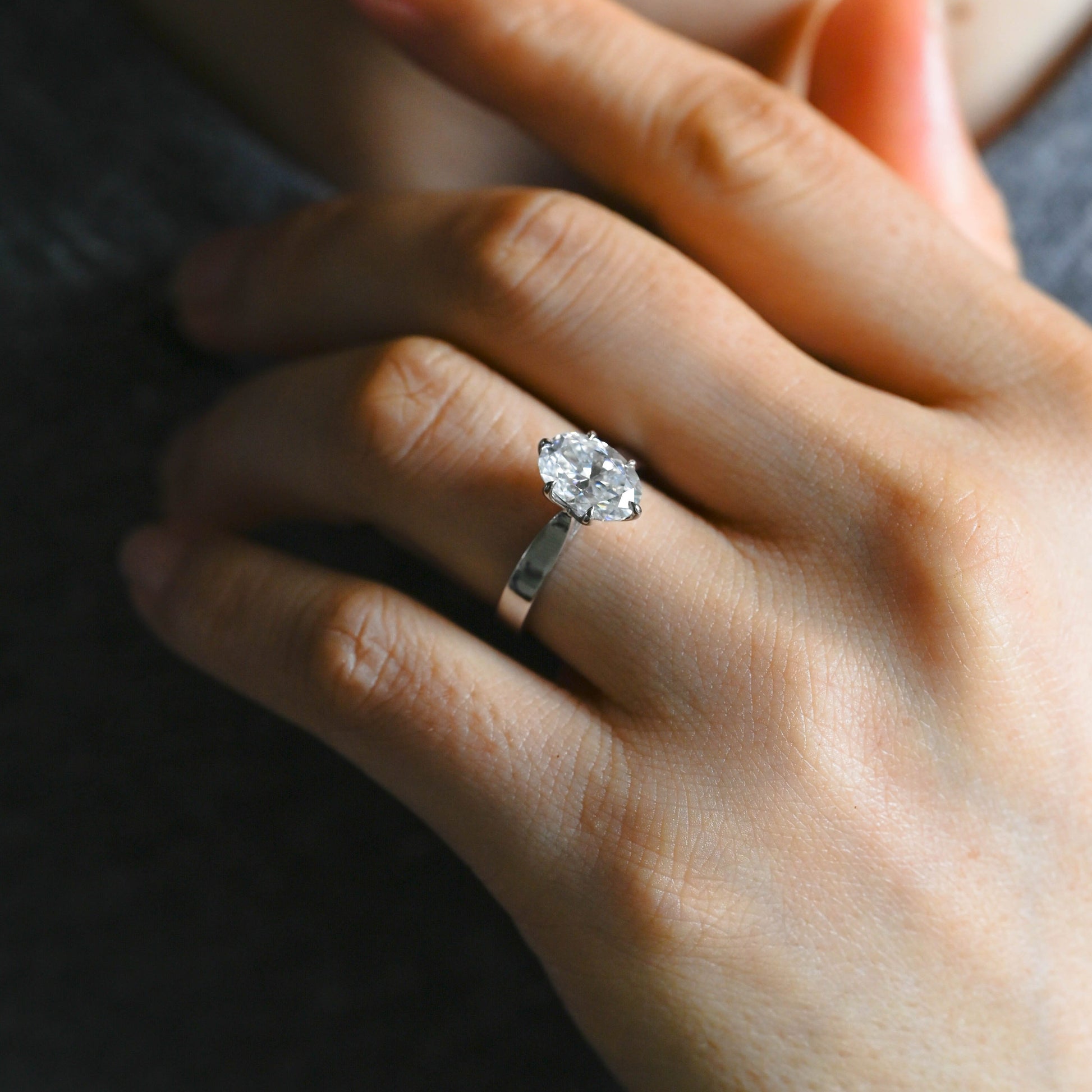 SquareJewelry oval cut moissanite engagement ring Solid Gold Solitaire Oval Cut Moissanite Engagement Ring
