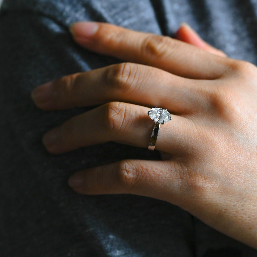 SquareJewelry oval cut moissanite engagement ring Solid Gold Solitaire Oval Cut Moissanite Engagement Ring