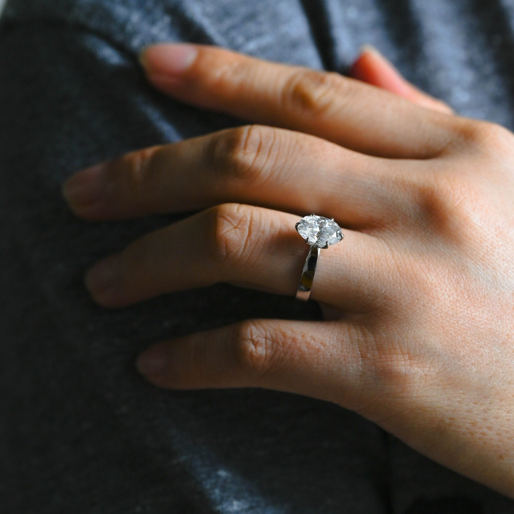 SquareJewelry oval cut moissanite engagement ring Solid Gold Solitaire Oval Cut Moissanite Engagement Ring