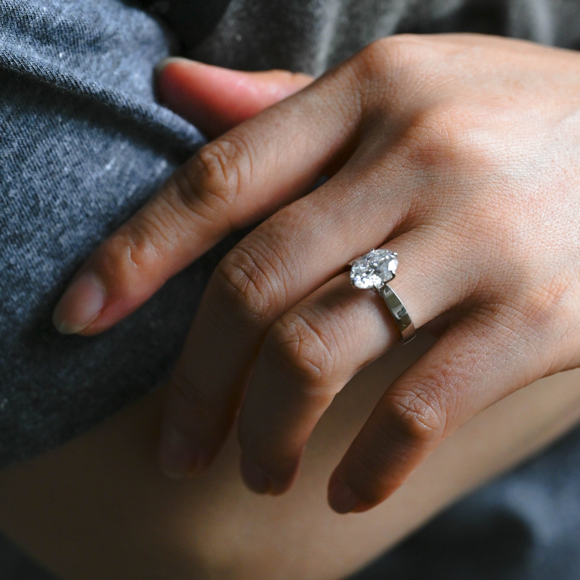 SquareJewelry oval cut moissanite engagement ring Solid Gold Solitaire Oval Cut Moissanite Engagement Ring