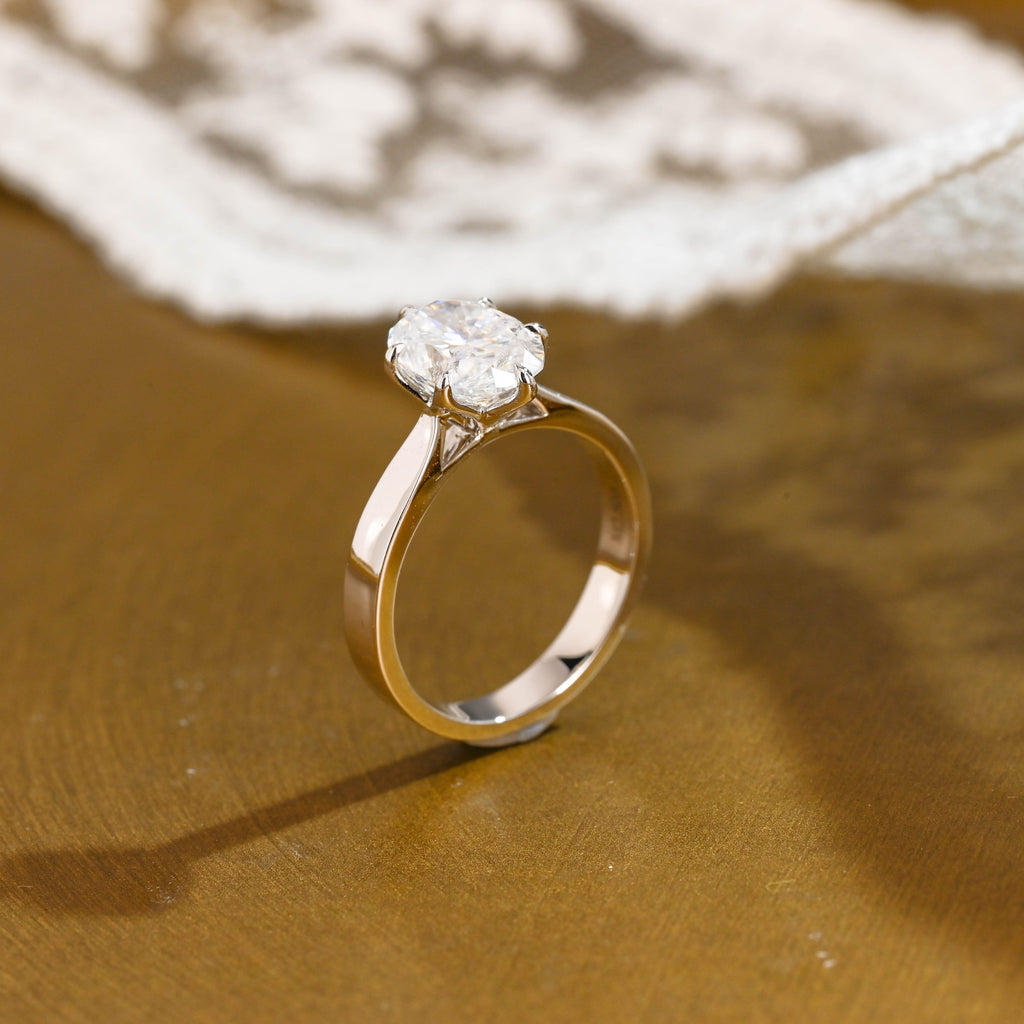 SquareJewelry oval cut moissanite engagement ring Solid Gold Solitaire Oval Cut Moissanite Engagement Ring