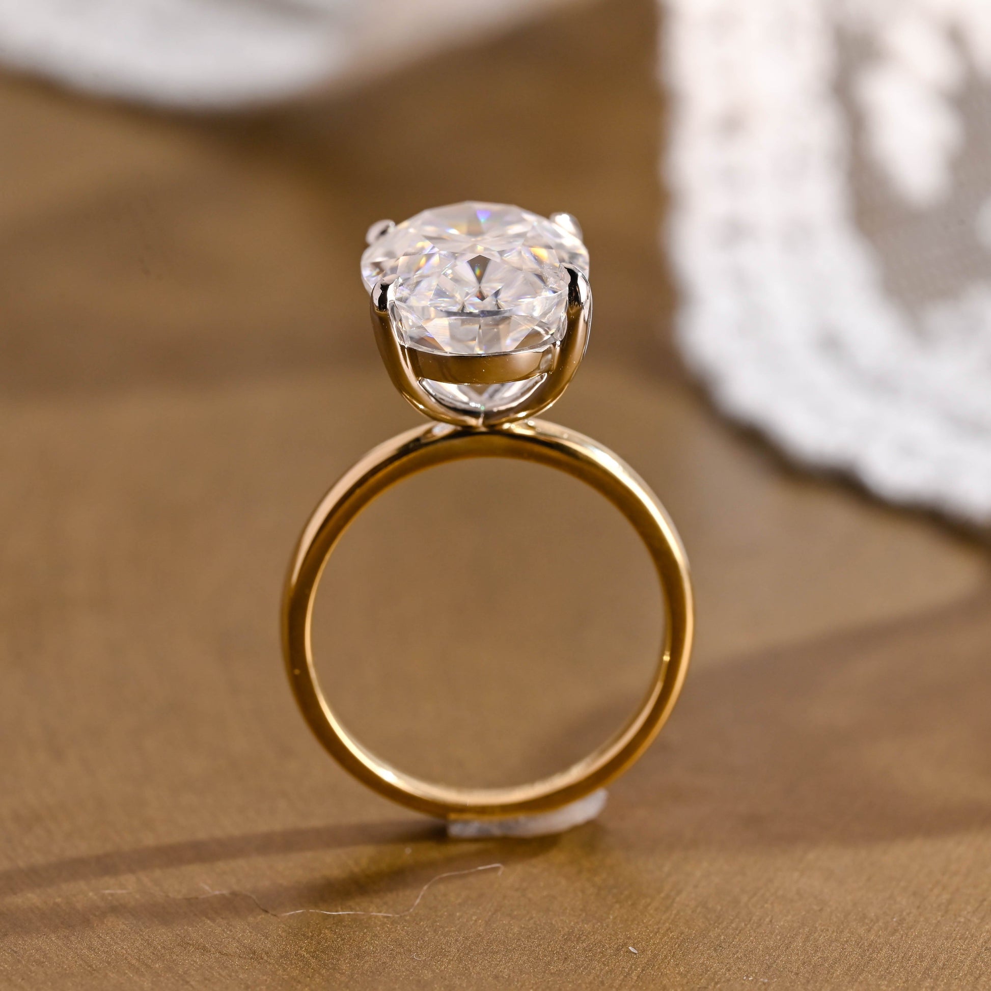 SquareJewelry oval cut moissanite engagement ring Solid Gold Solitaire Two Tone Elongated Oval Moissanite Engagement Ring