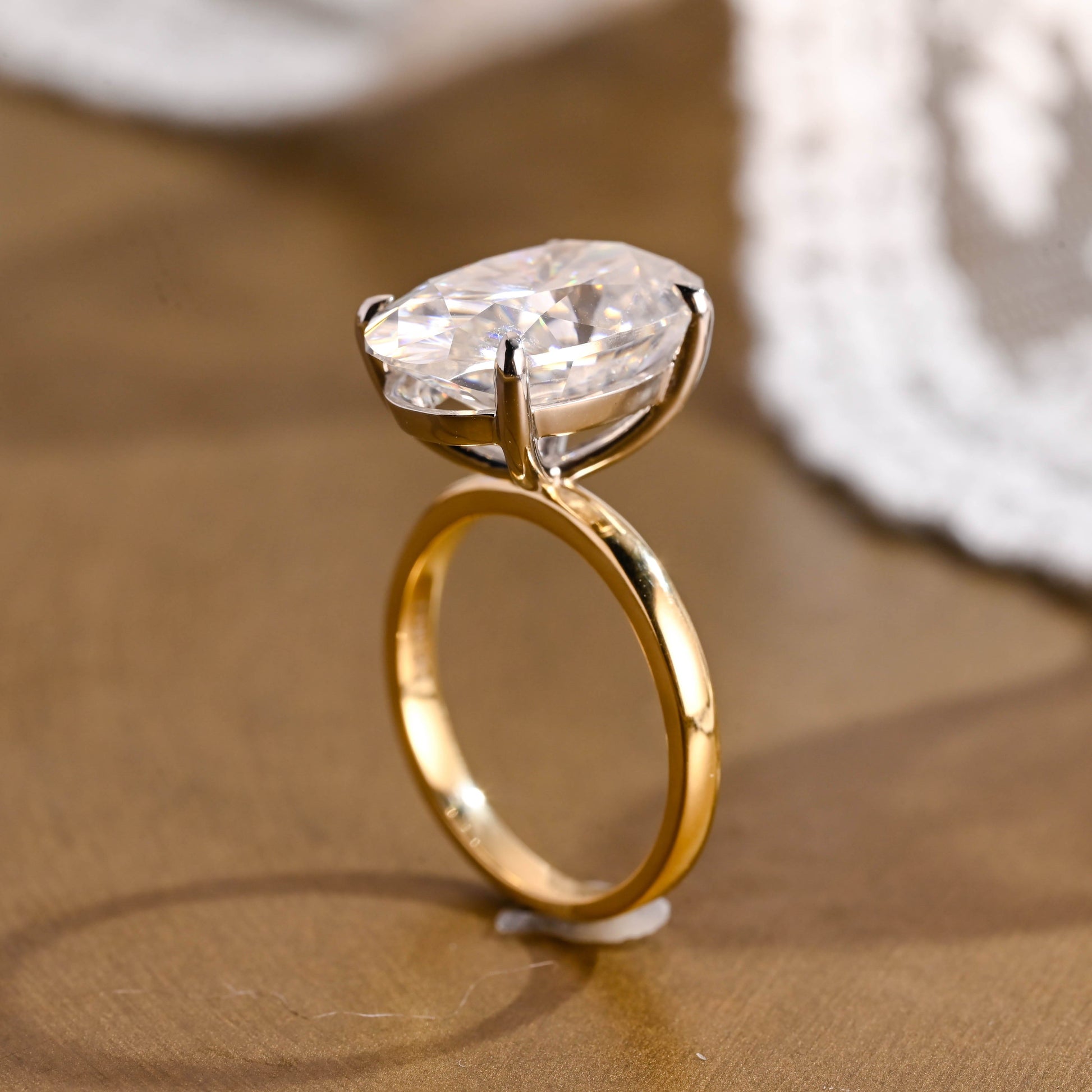 SquareJewelry oval cut moissanite engagement ring Solid Gold Solitaire Two Tone Elongated Oval Moissanite Engagement Ring